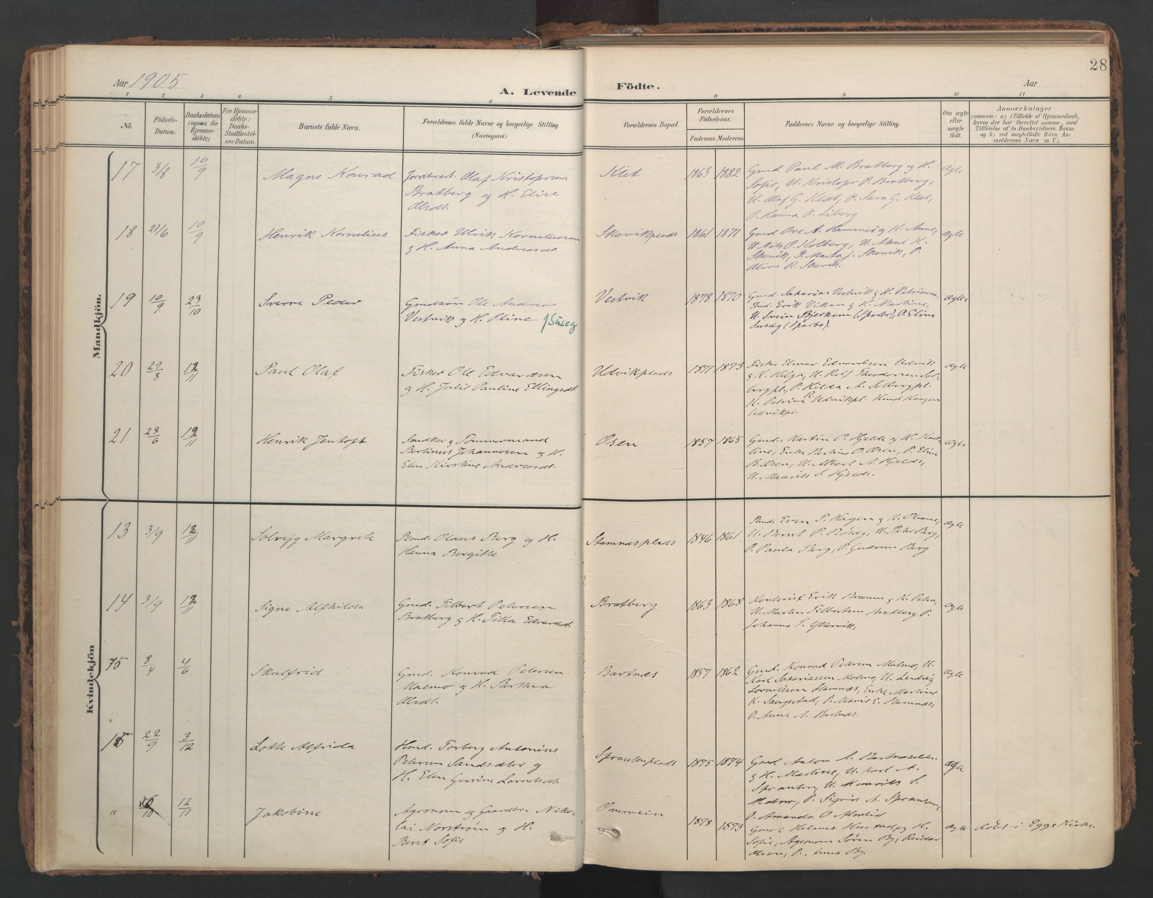 Ministerialprotokoller, klokkerbøker og fødselsregistre - Nord-Trøndelag, SAT/A-1458/741/L0397: Parish register (official) no. 741A11, 1901-1911, p. 28