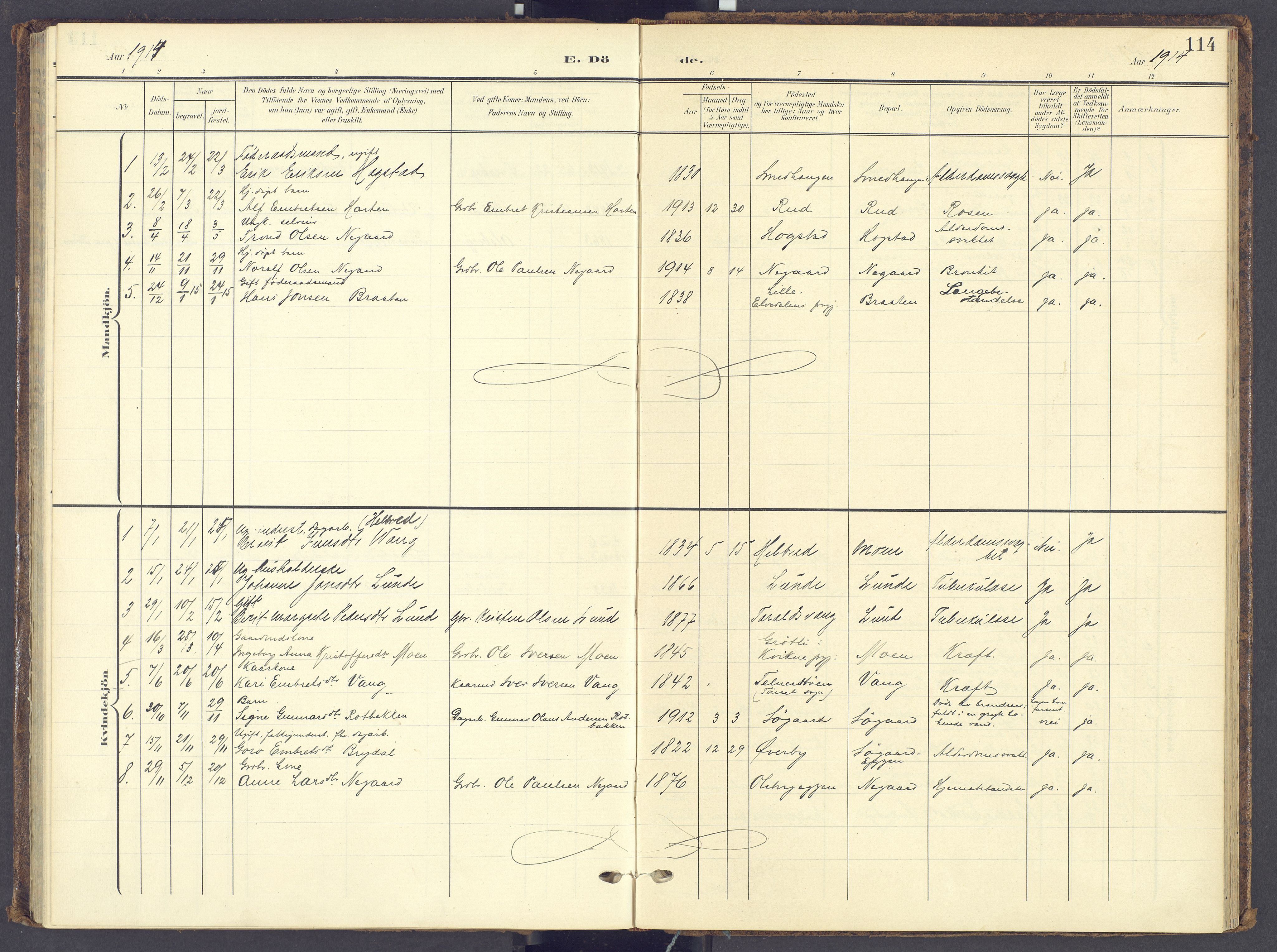 Tynset prestekontor, SAH/PREST-058/H/Ha/Haa/L0028: Parish register (official) no. 28, 1902-1929, p. 114