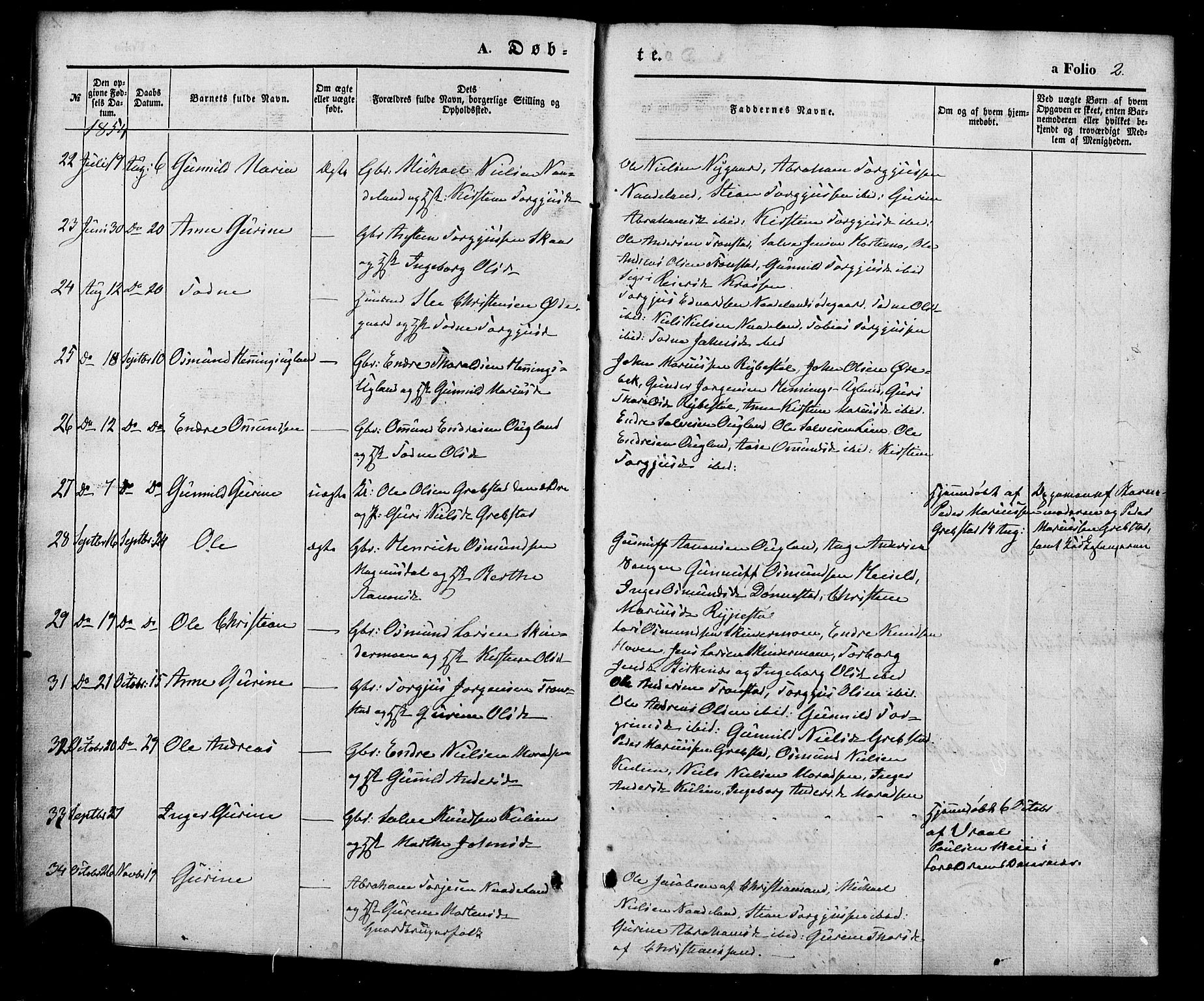 Søgne sokneprestkontor, SAK/1111-0037/F/Fa/Faa/L0002: Parish register (official) no. A 2, 1854-1882, p. 2