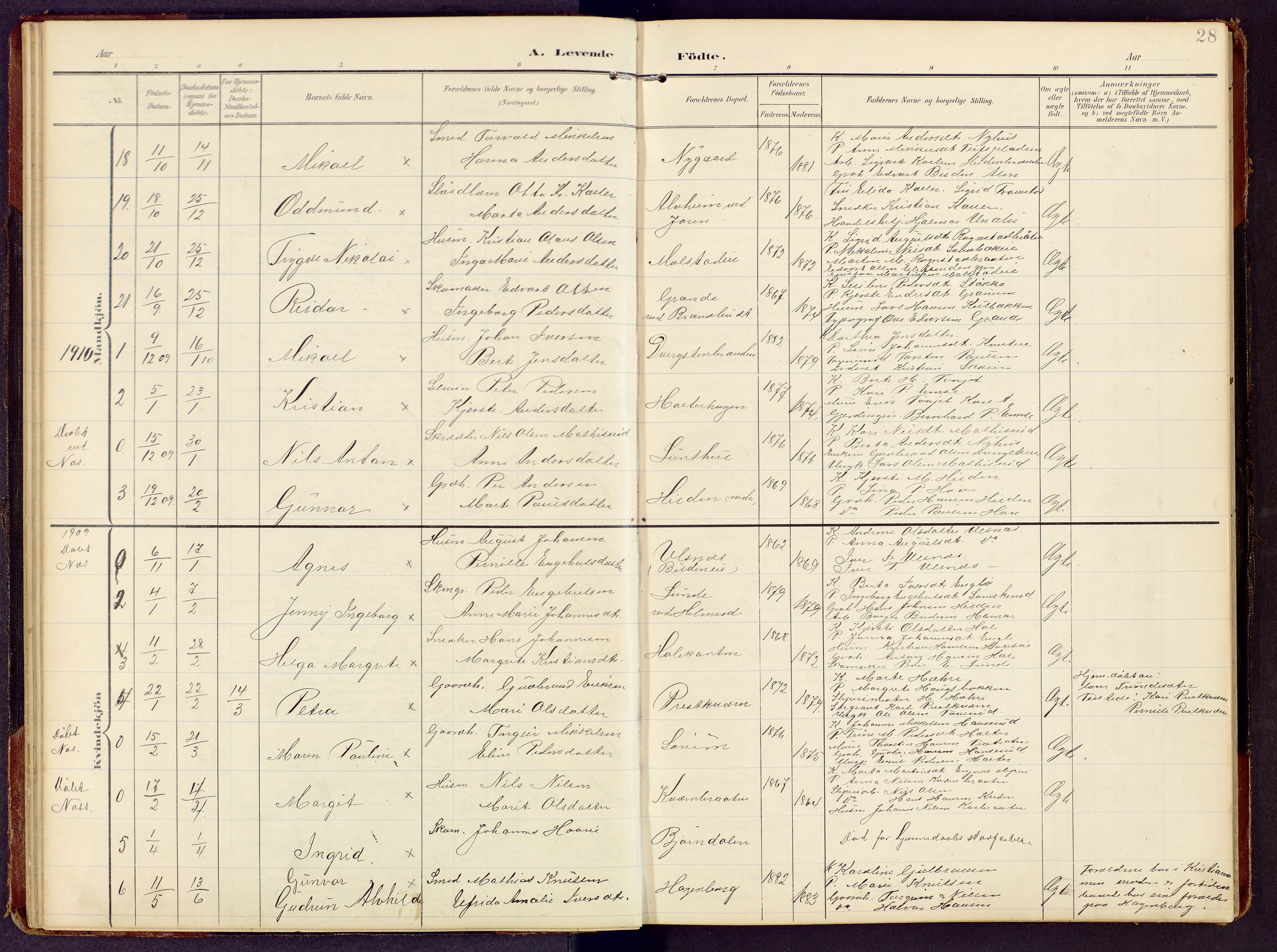 Brandbu prestekontor, SAH/PREST-114/H/Ha/Hab/L0009: Parish register (copy) no. 9, 1903-1916, p. 28