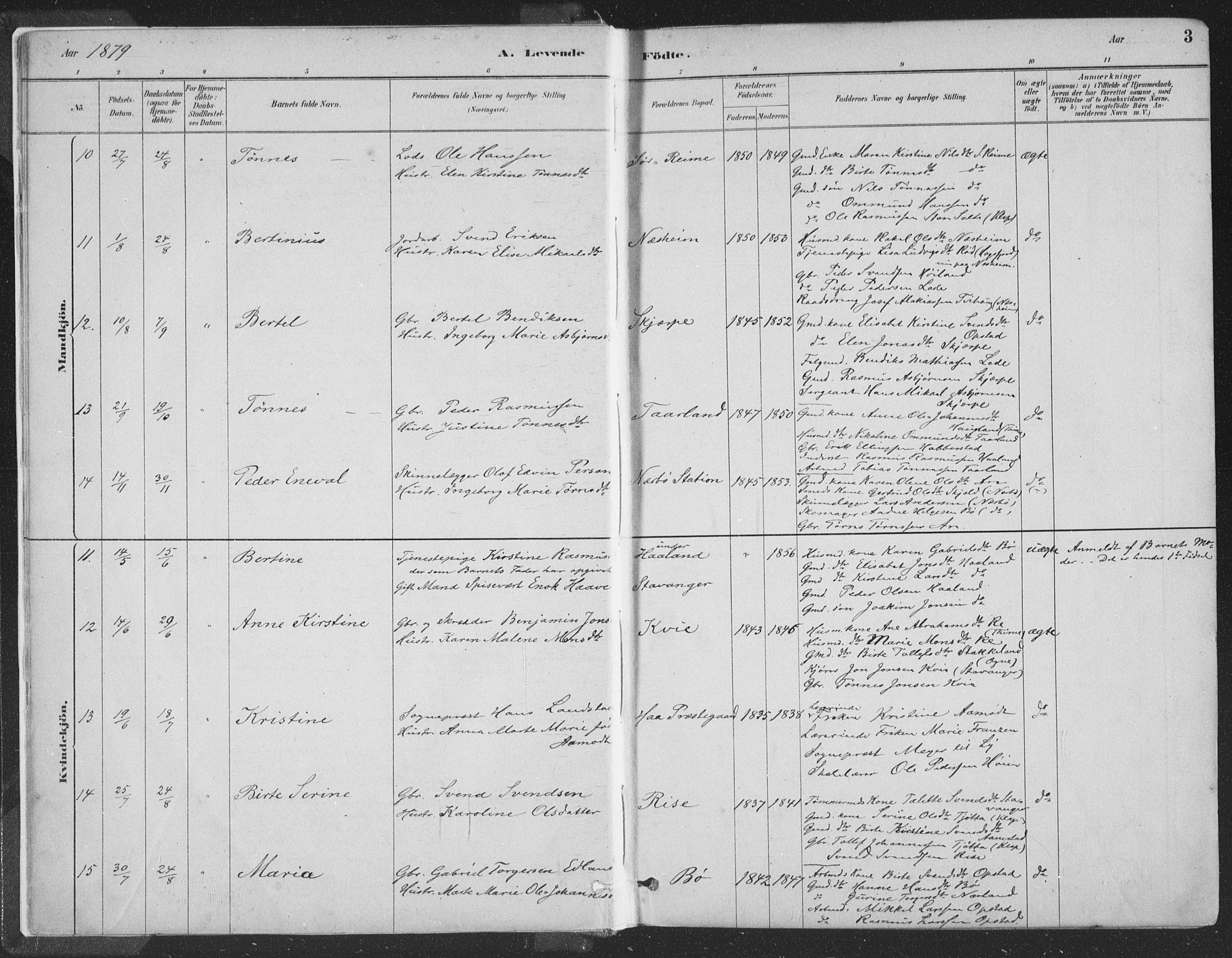 Hå sokneprestkontor, SAST/A-101801/001/30BA/L0010: Parish register (official) no. A 9, 1879-1896, p. 3