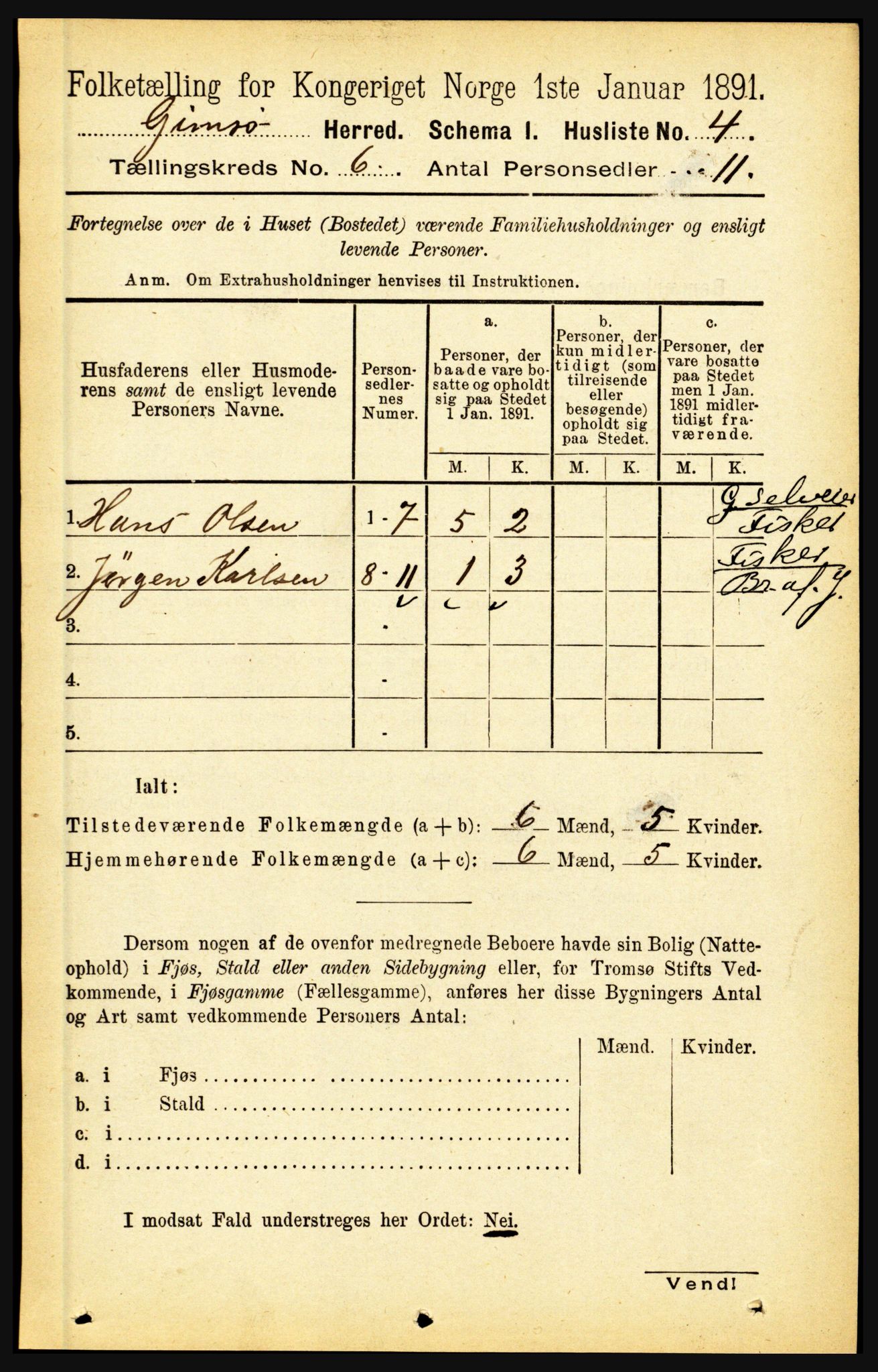 RA, 1891 census for 1864 Gimsøy, 1891, p. 973