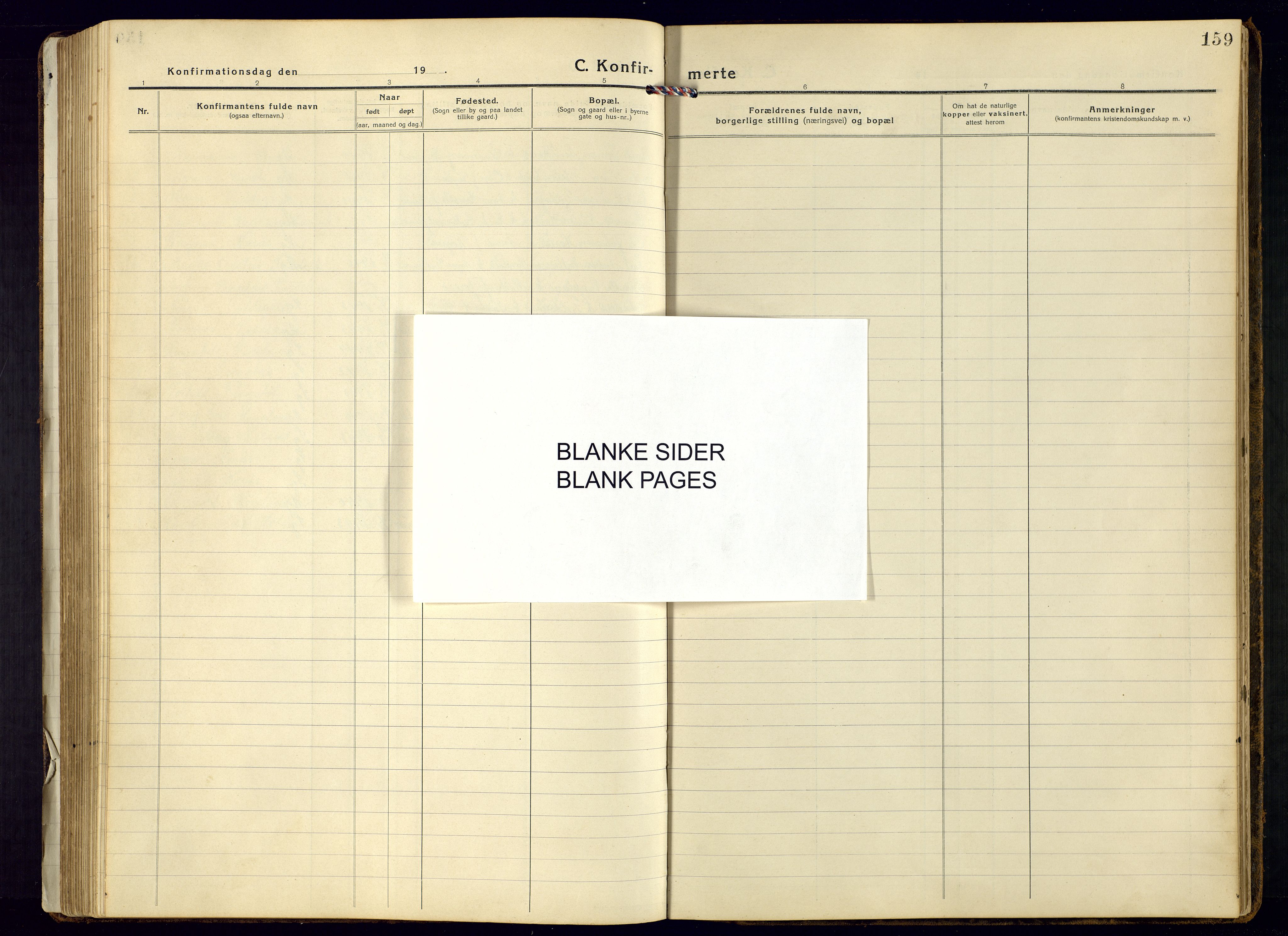Bjelland sokneprestkontor, SAK/1111-0005/F/Fb/Fbb/L0006: Parish register (copy) no. B-6, 1918-1946, p. 159