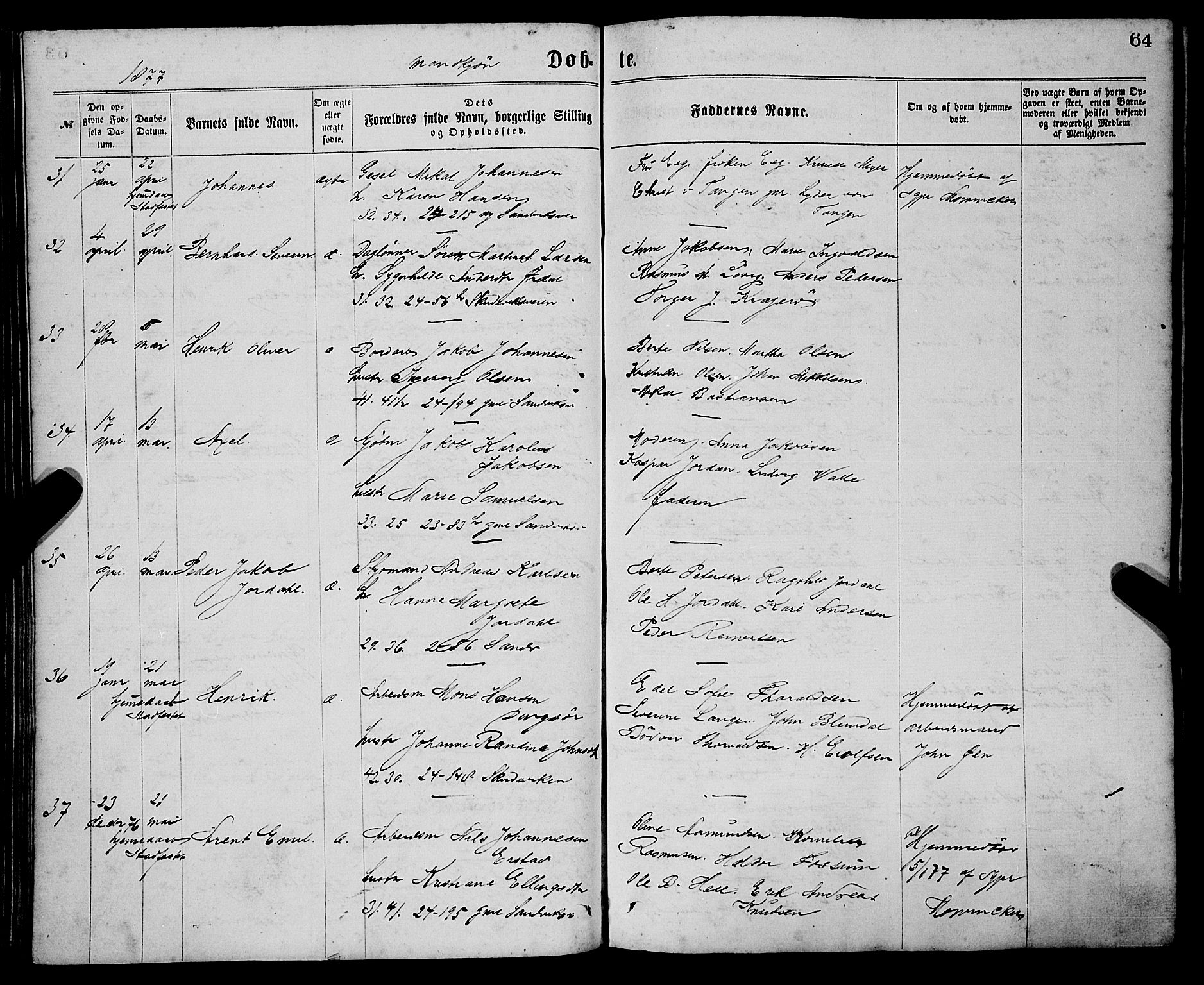 Sandviken Sokneprestembete, AV/SAB-A-77601/H/Ha/L0001: Parish register (official) no. A 1, 1867-1877, p. 64