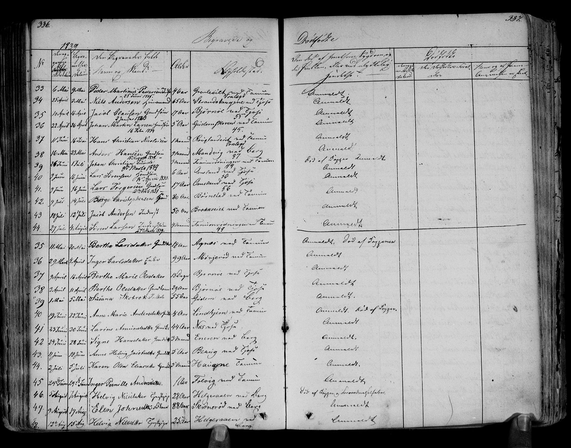 Brunlanes kirkebøker, SAKO/A-342/F/Fa/L0003: Parish register (official) no. I 3, 1834-1845, p. 336-337