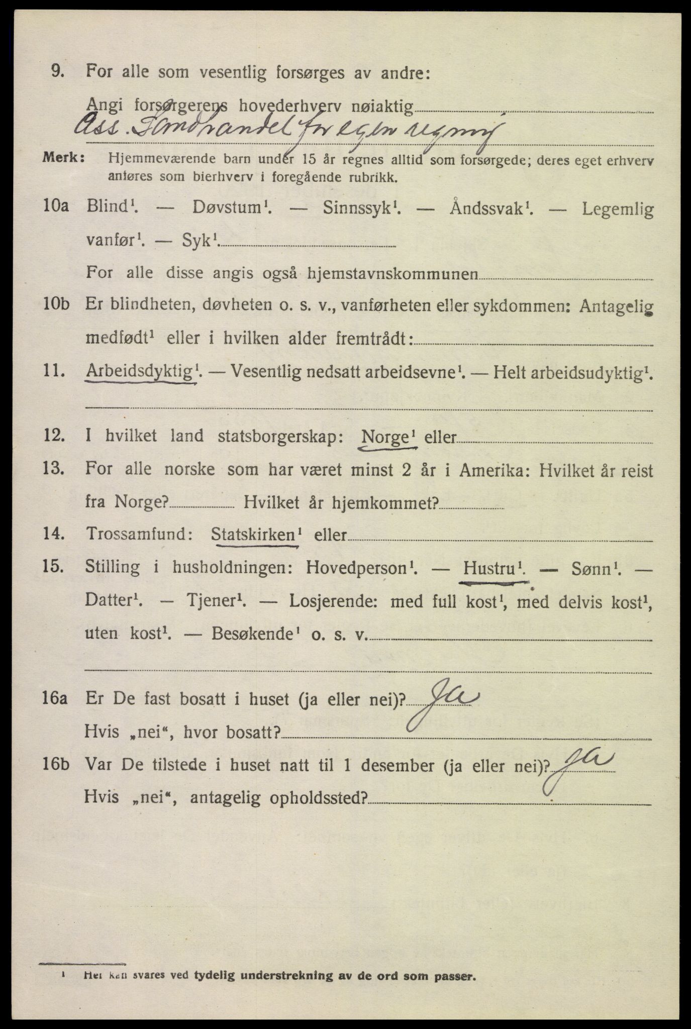 SAK, 1920 census for Lyngdal, 1920, p. 1940
