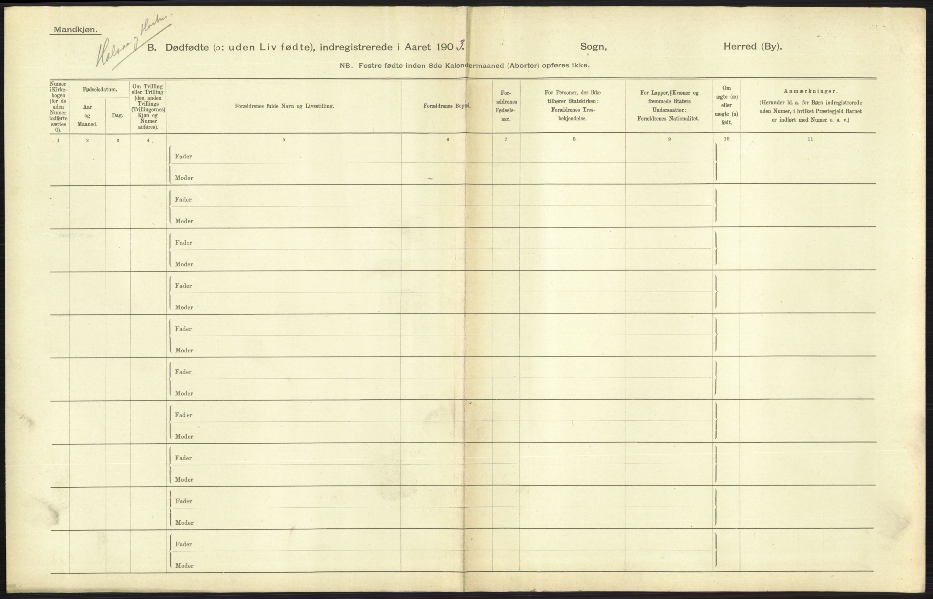 Statistisk sentralbyrå, Sosiodemografiske emner, Befolkning, RA/S-2228/D/Df/Dfa/Dfaa/L0024: Smålenenes - Stavanger amt: Dødfødte. Bygder., 1903, p. 479