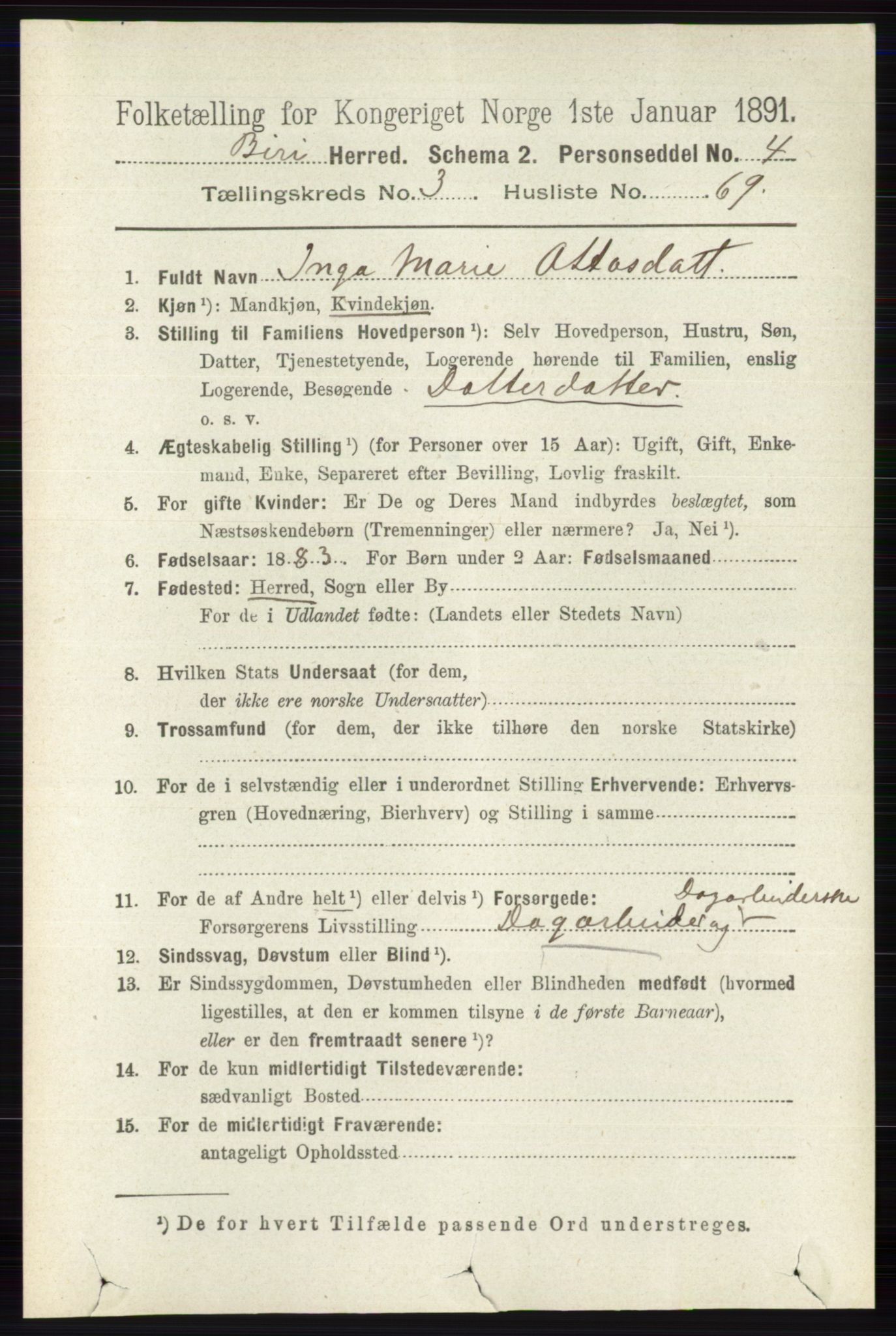 RA, 1891 census for 0525 Biri, 1891, p. 1316