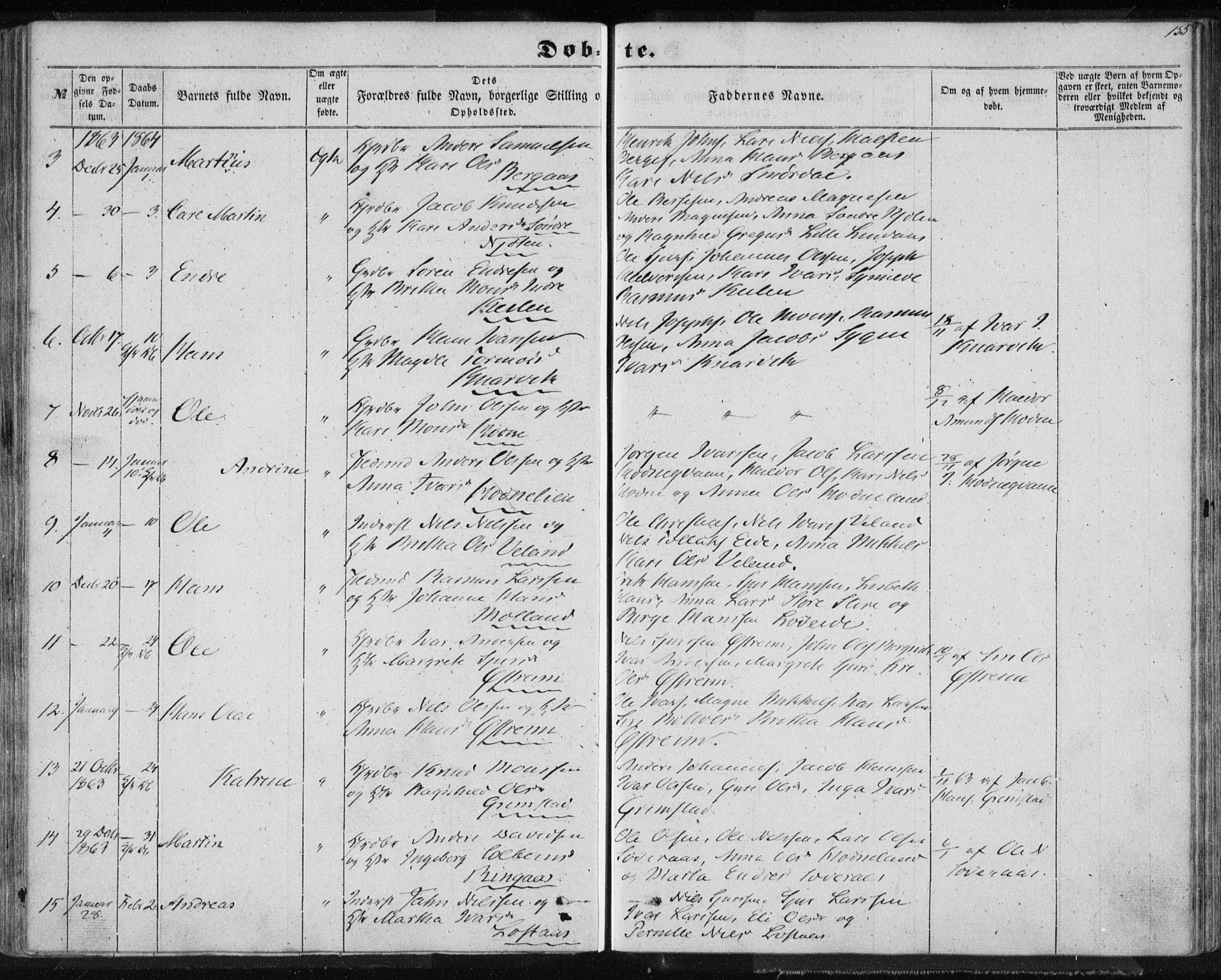 Lindås Sokneprestembete, SAB/A-76701/H/Haa: Parish register (official) no. A 11, 1854-1869, p. 155