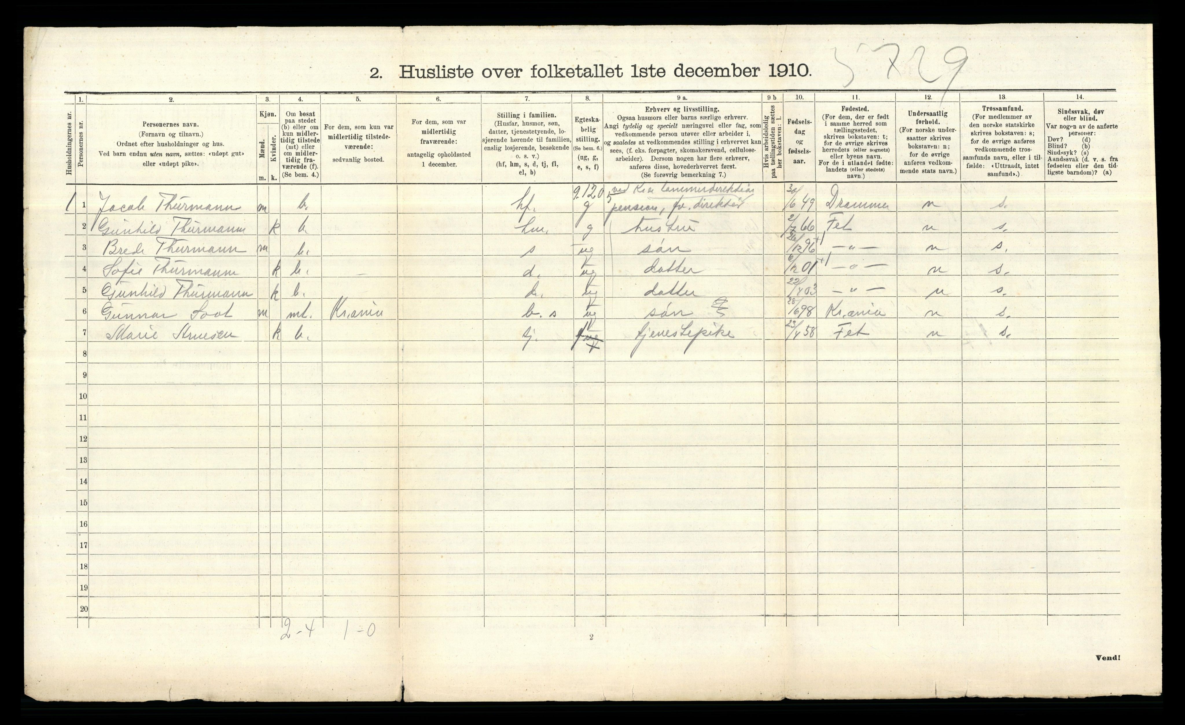 RA, 1910 census for Aker, 1910, p. 2070