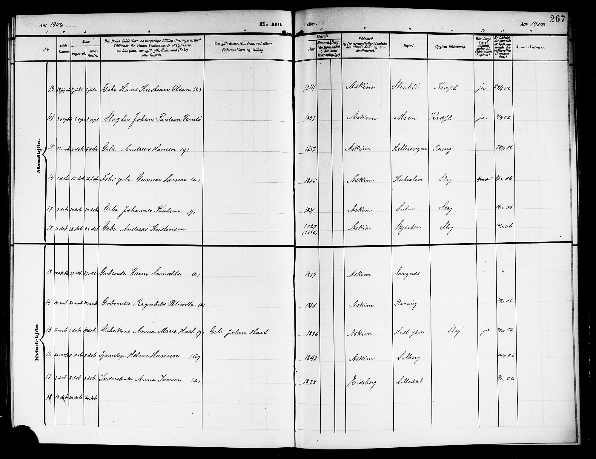 Askim prestekontor Kirkebøker, SAO/A-10900/G/Ga/L0002: Parish register (copy) no. 2, 1903-1921, p. 267