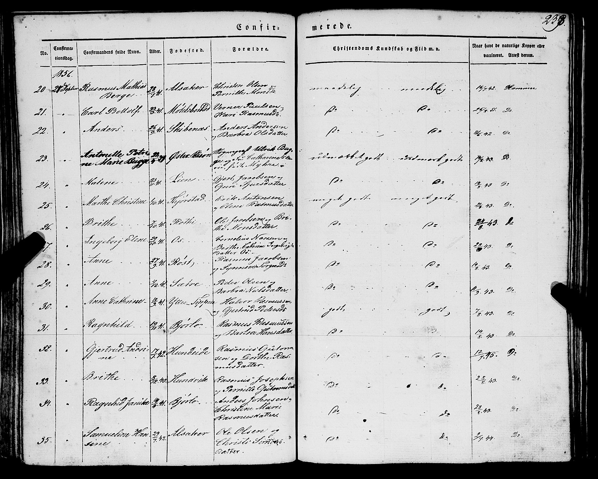 Eid sokneprestembete, AV/SAB-A-82301/H/Haa/Haaa/L0007: Parish register (official) no. A 7, 1844-1858, p. 238