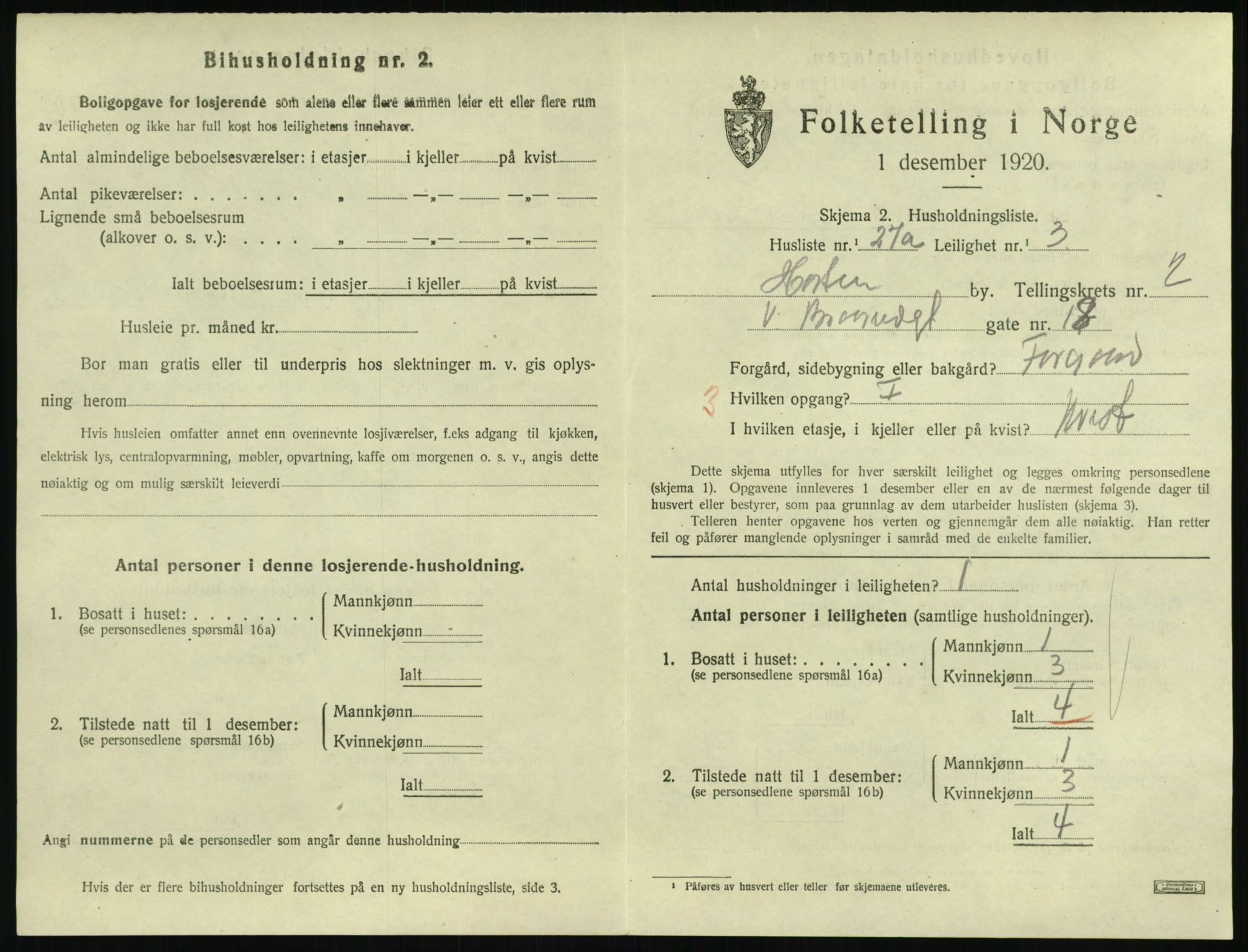 SAKO, 1920 census for Horten, 1920, p. 3391