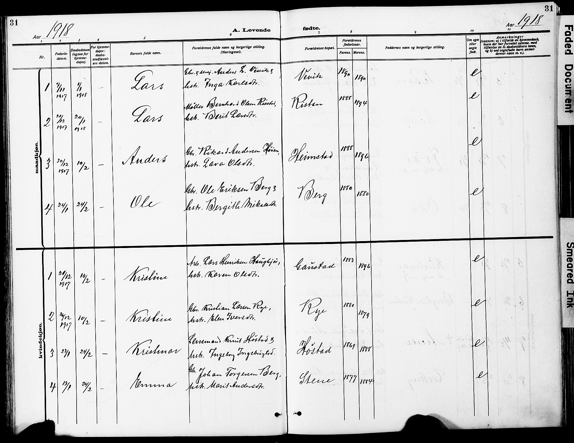 Ministerialprotokoller, klokkerbøker og fødselsregistre - Sør-Trøndelag, SAT/A-1456/612/L0388: Parish register (copy) no. 612C04, 1909-1929, p. 31