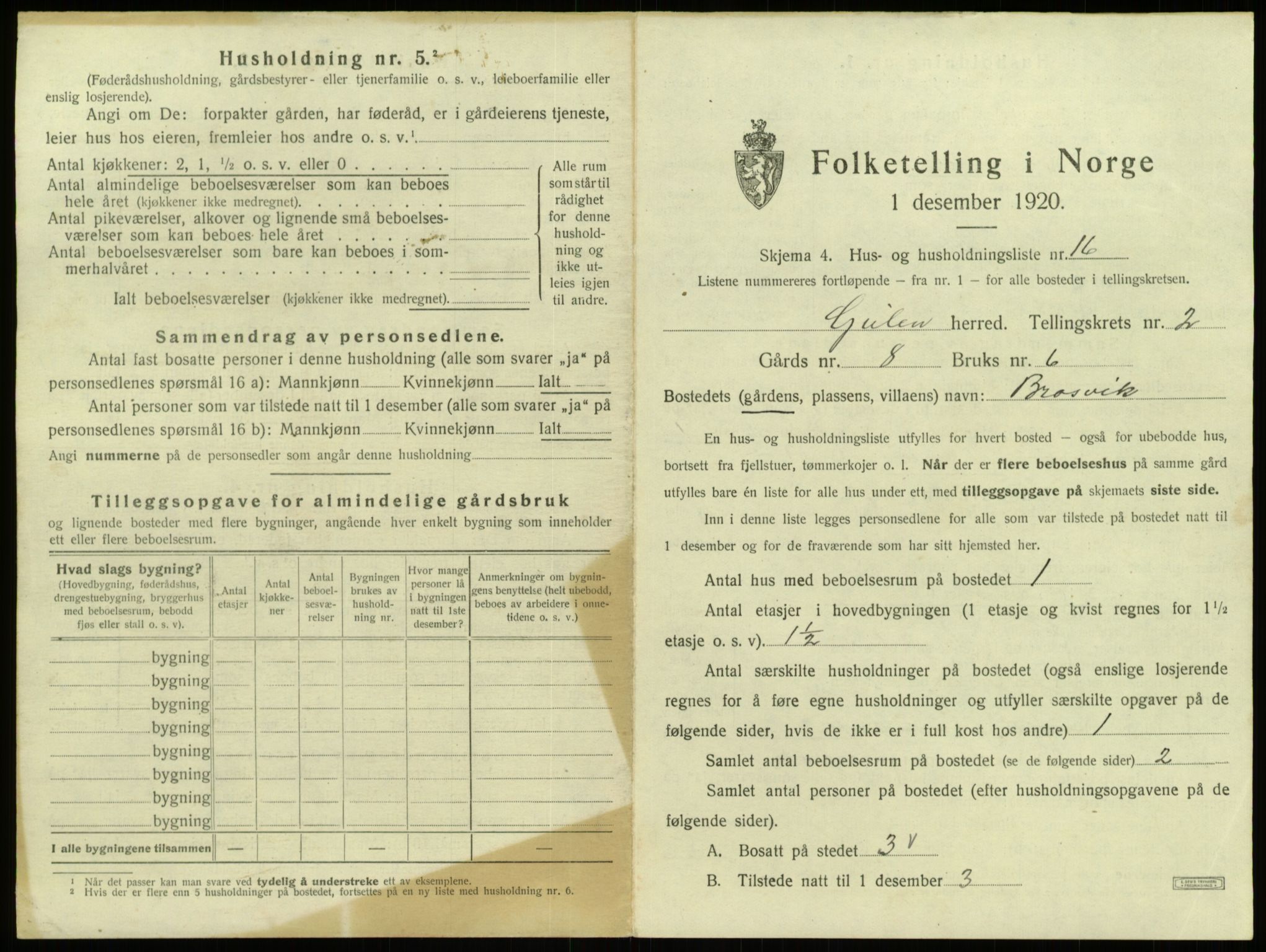 SAB, 1920 census for Gulen, 1920, p. 121