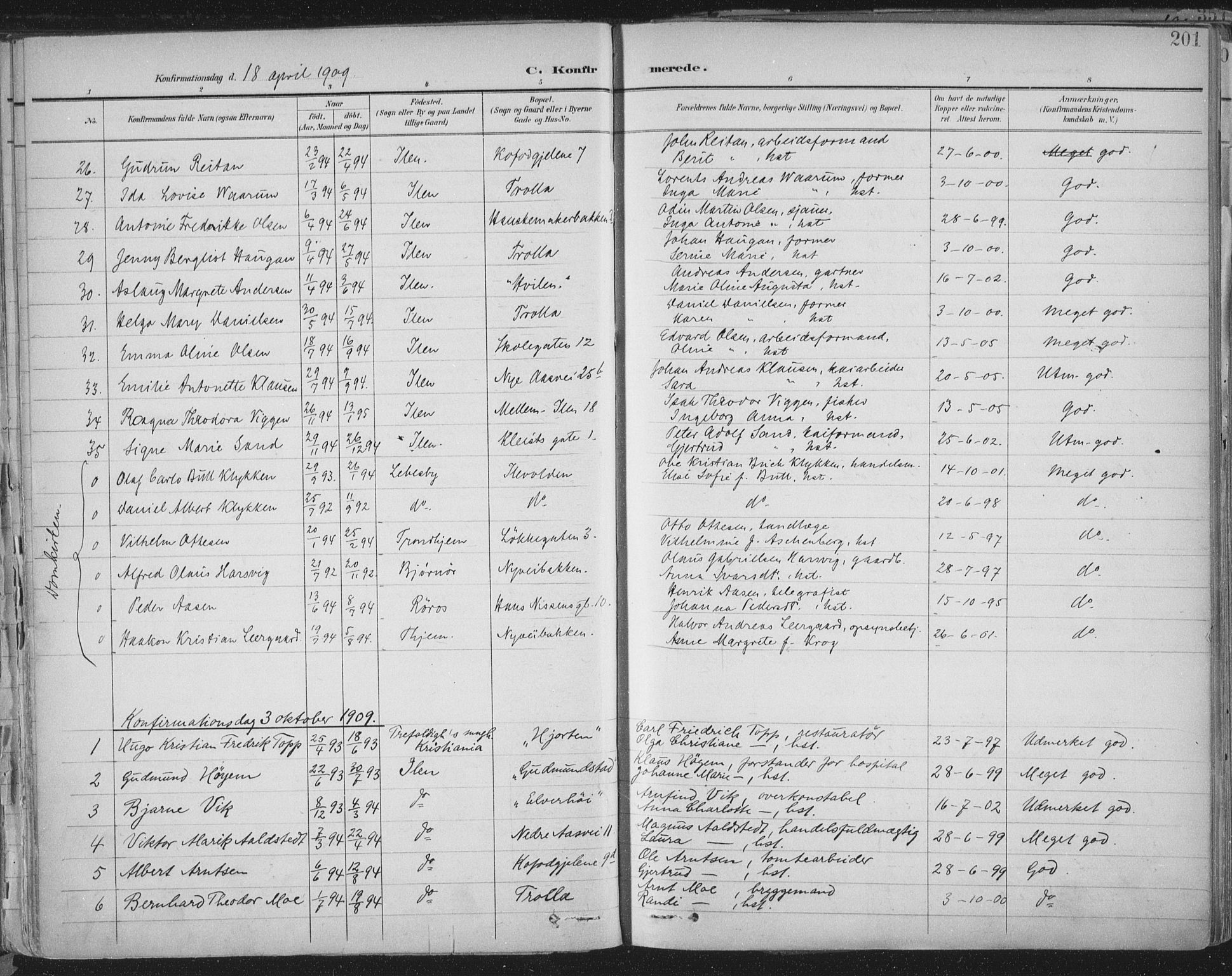 Ministerialprotokoller, klokkerbøker og fødselsregistre - Sør-Trøndelag, SAT/A-1456/603/L0167: Parish register (official) no. 603A06, 1896-1932, p. 201