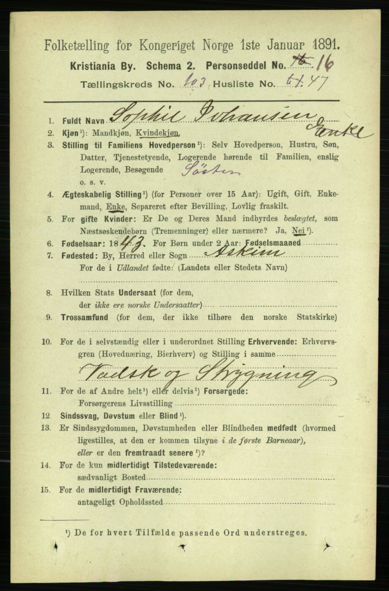 RA, 1891 census for 0301 Kristiania, 1891, p. 52127