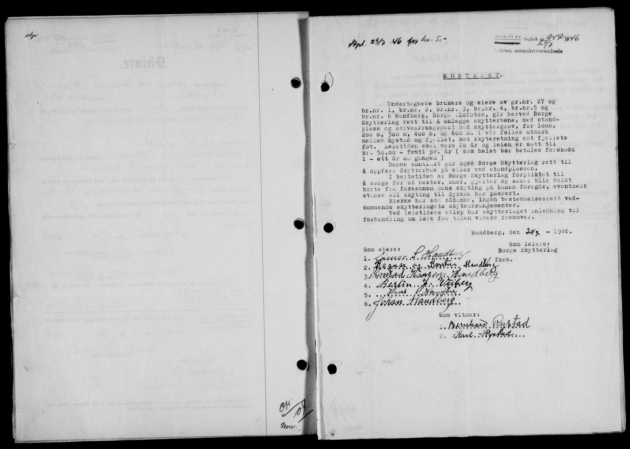 Lofoten sorenskriveri, SAT/A-0017/1/2/2C/L0014a: Mortgage book no. 14a, 1946-1946, Diary no: : 948/1946