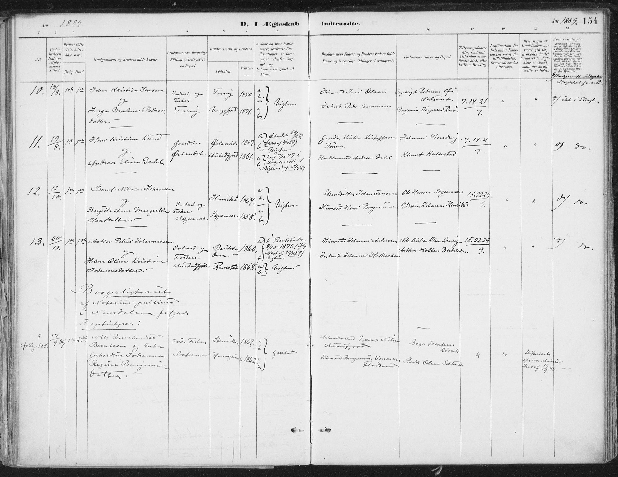 Ministerialprotokoller, klokkerbøker og fødselsregistre - Nord-Trøndelag, SAT/A-1458/786/L0687: Parish register (official) no. 786A03, 1888-1898, p. 154