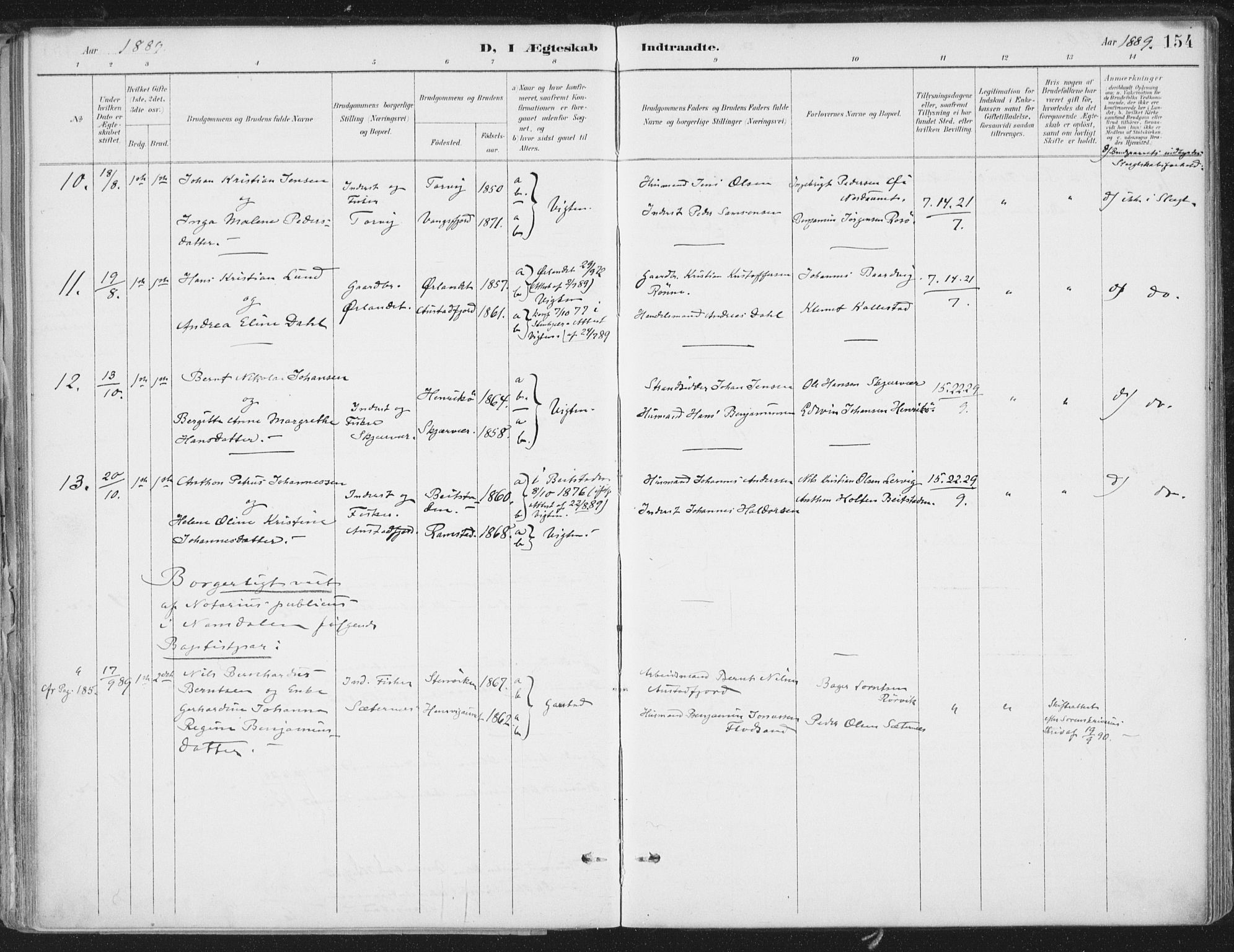 Ministerialprotokoller, klokkerbøker og fødselsregistre - Nord-Trøndelag, AV/SAT-A-1458/786/L0687: Parish register (official) no. 786A03, 1888-1898, p. 154