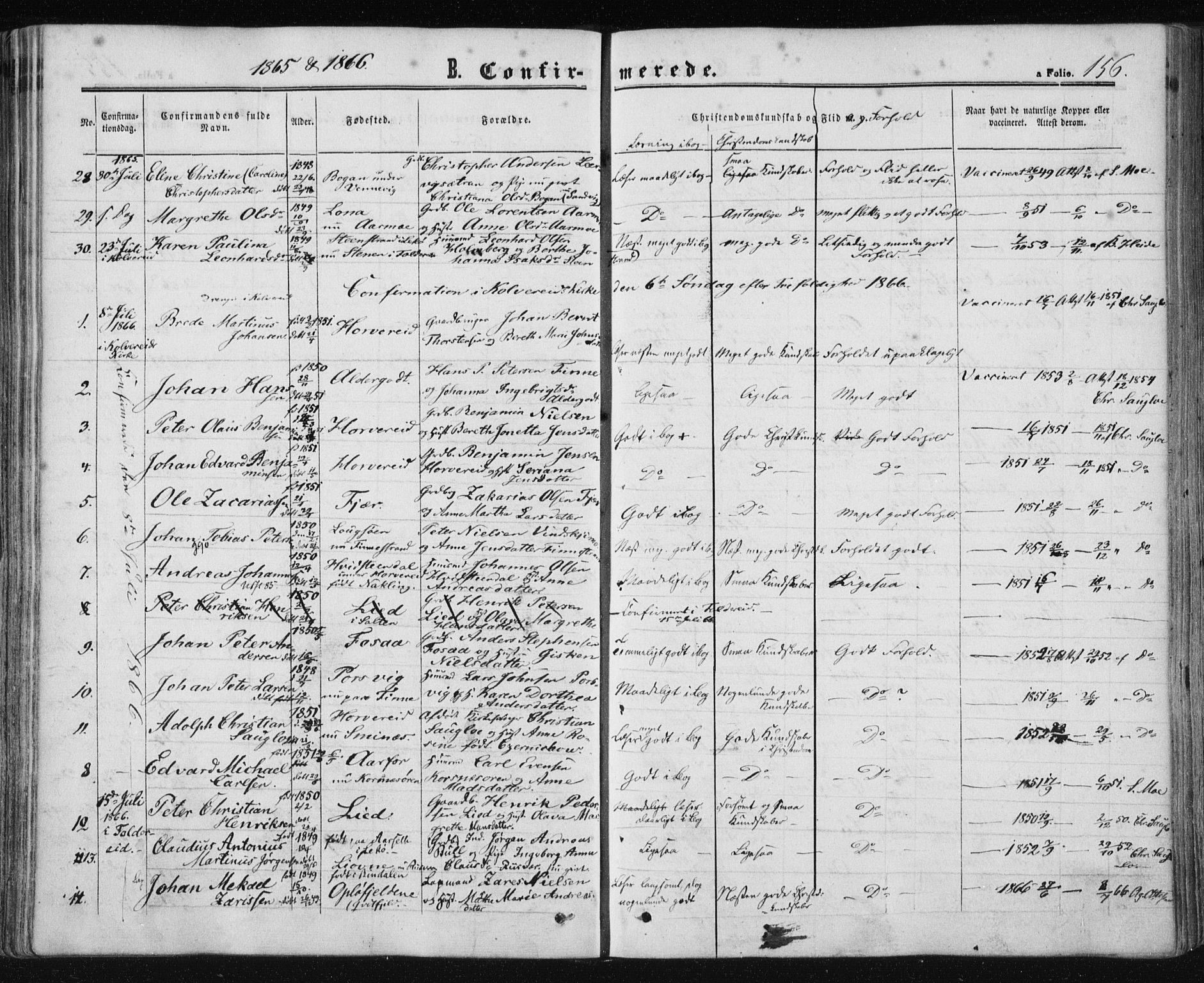 Ministerialprotokoller, klokkerbøker og fødselsregistre - Nord-Trøndelag, AV/SAT-A-1458/780/L0641: Parish register (official) no. 780A06, 1857-1874, p. 156