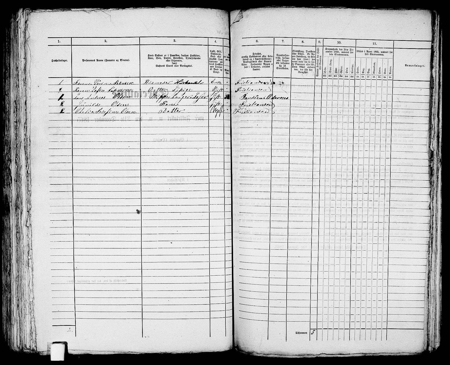 RA, 1865 census for Kristiansand, 1865, p. 297