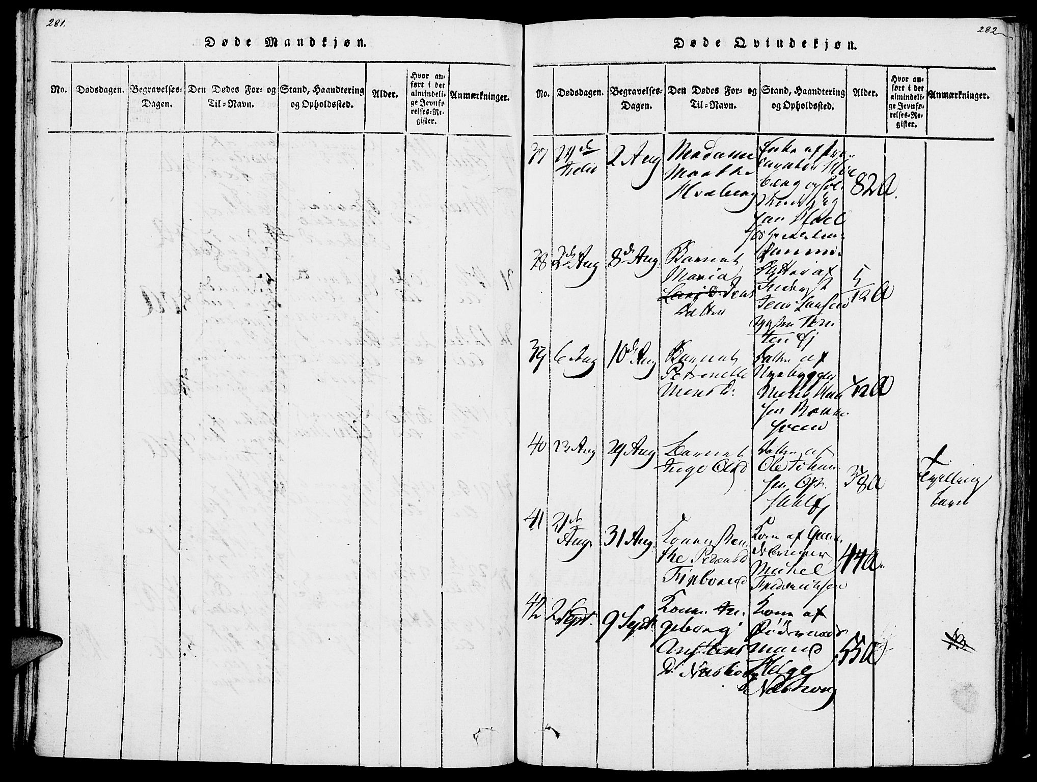 Vang prestekontor, Hedmark, SAH/PREST-008/H/Ha/Haa/L0007: Parish register (official) no. 7, 1813-1826, p. 281-282
