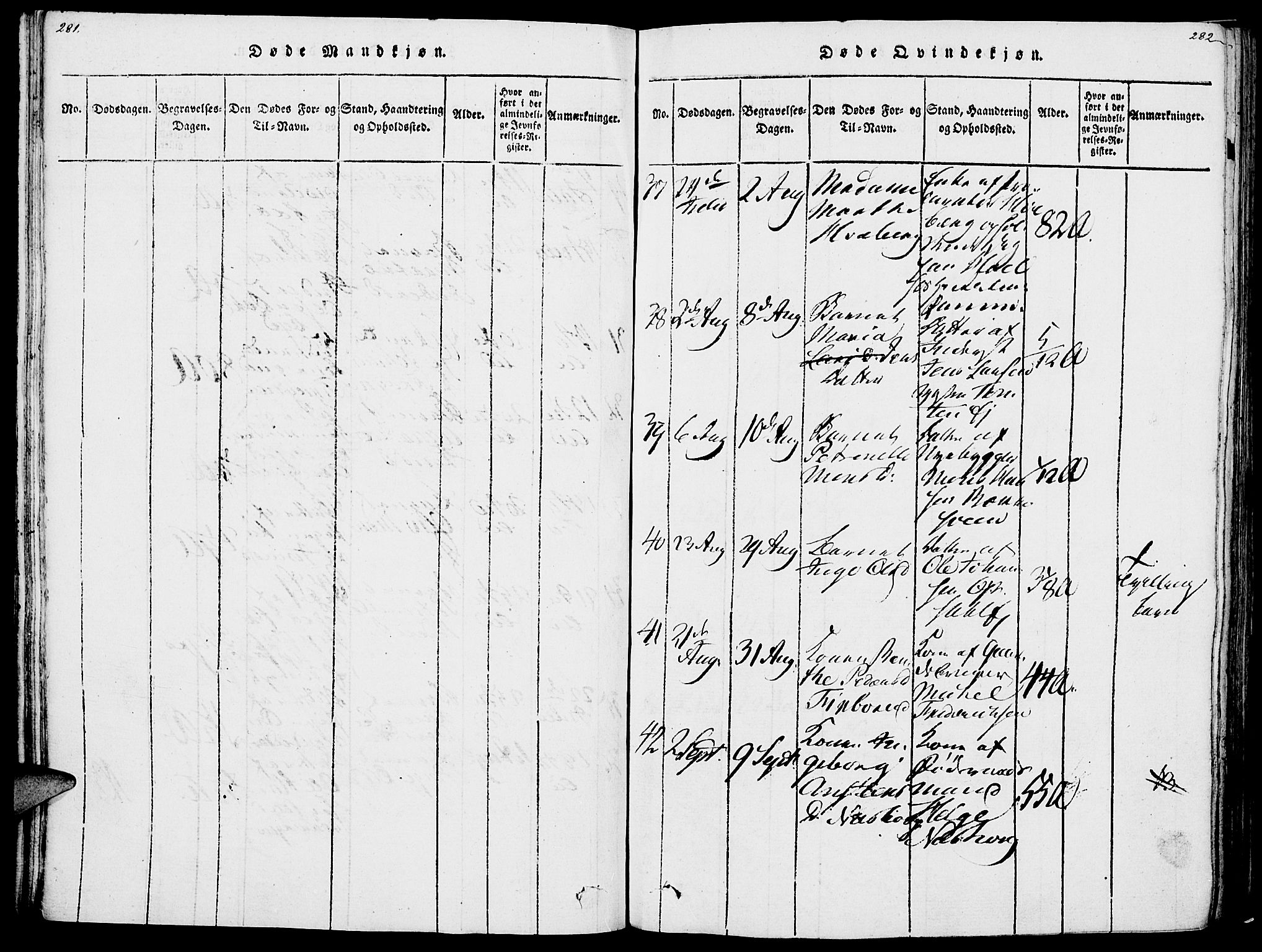 Vang prestekontor, Hedmark, AV/SAH-PREST-008/H/Ha/Haa/L0007: Parish register (official) no. 7, 1813-1826, p. 281-282