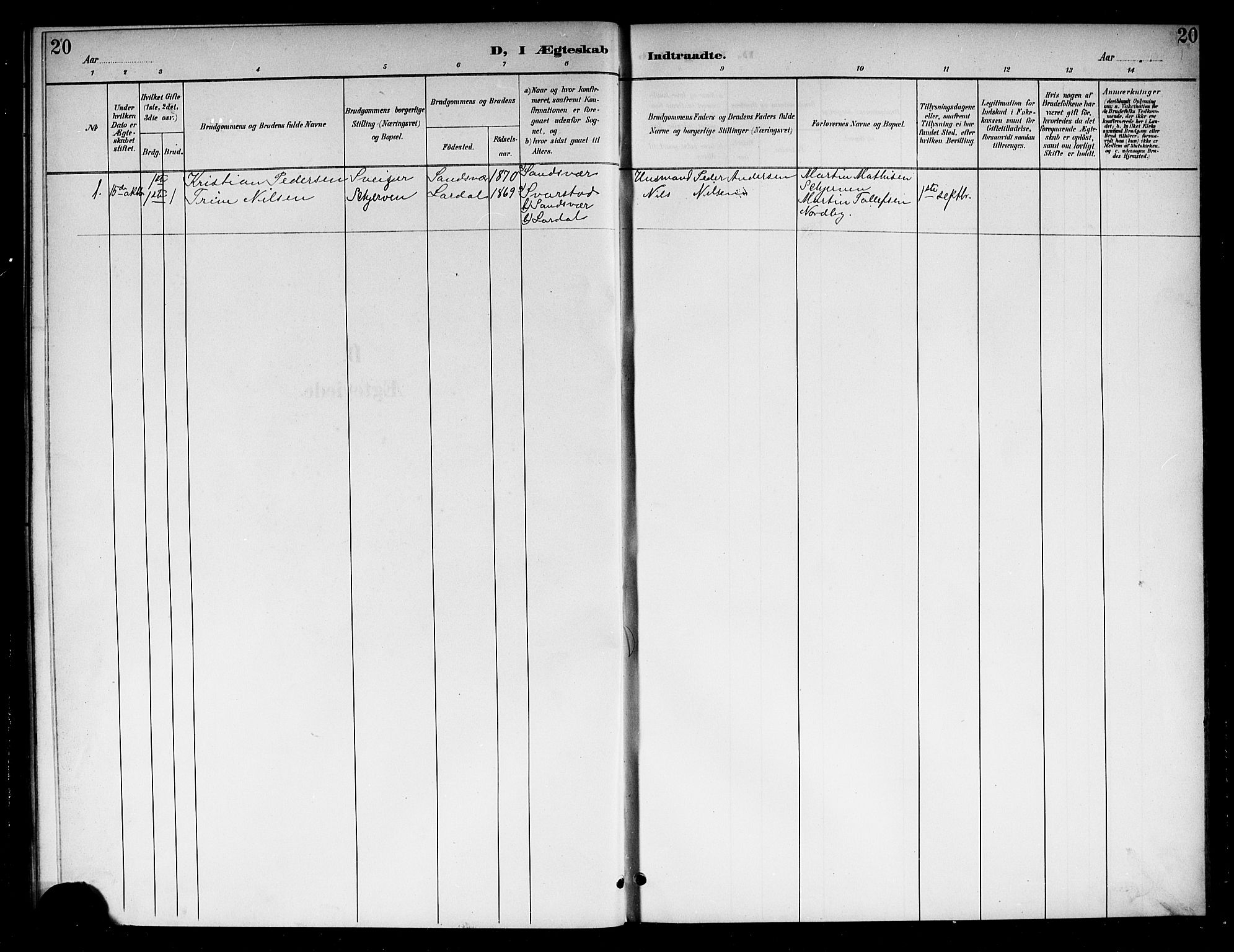 Lardal kirkebøker, AV/SAKO-A-350/G/Gb/L0002: Parish register (copy) no. II 2, 1900-1922, p. 20