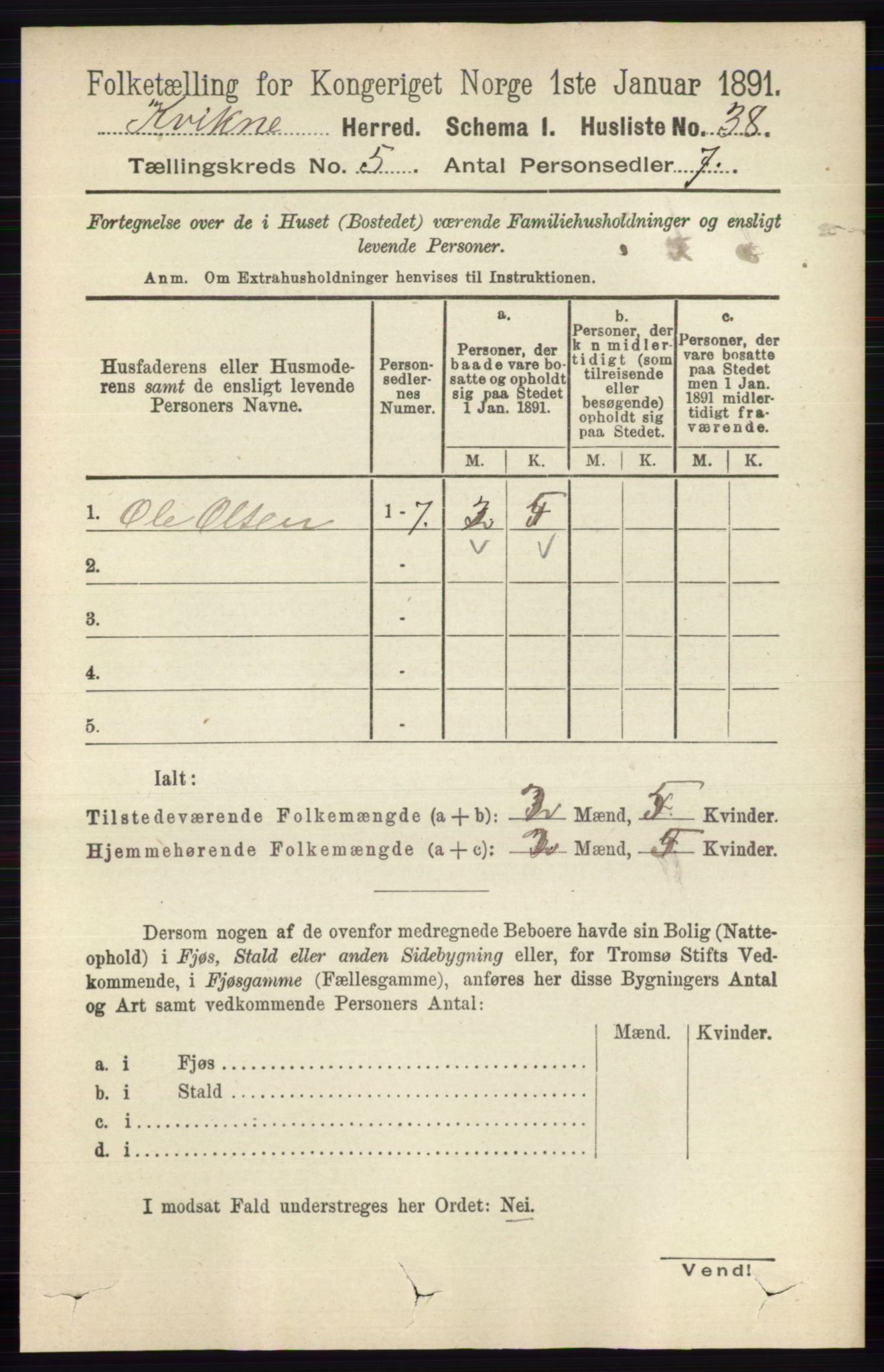 RA, 1891 census for 0440 Kvikne, 1891, p. 1331