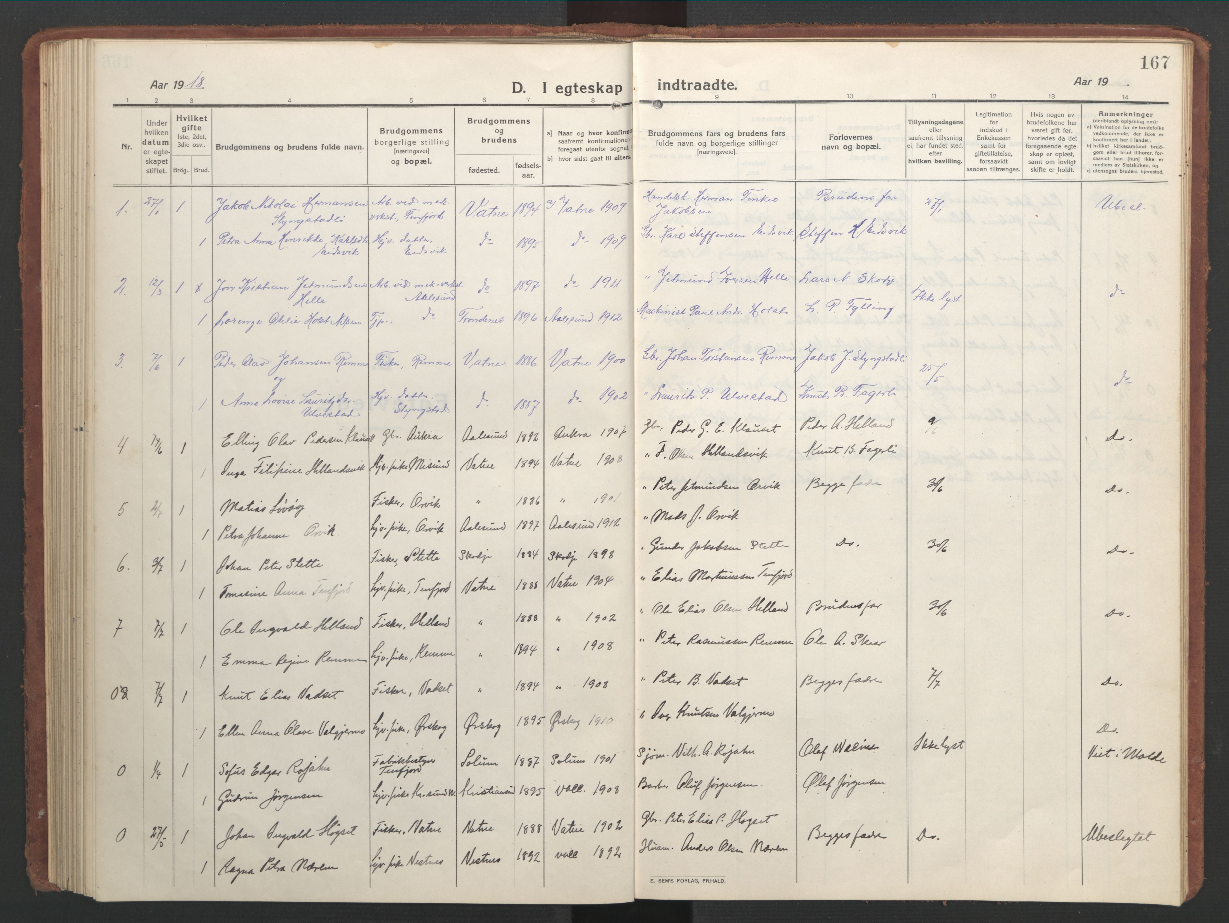 Ministerialprotokoller, klokkerbøker og fødselsregistre - Møre og Romsdal, AV/SAT-A-1454/525/L0378: Parish register (copy) no. 525C04, 1915-1947, p. 167