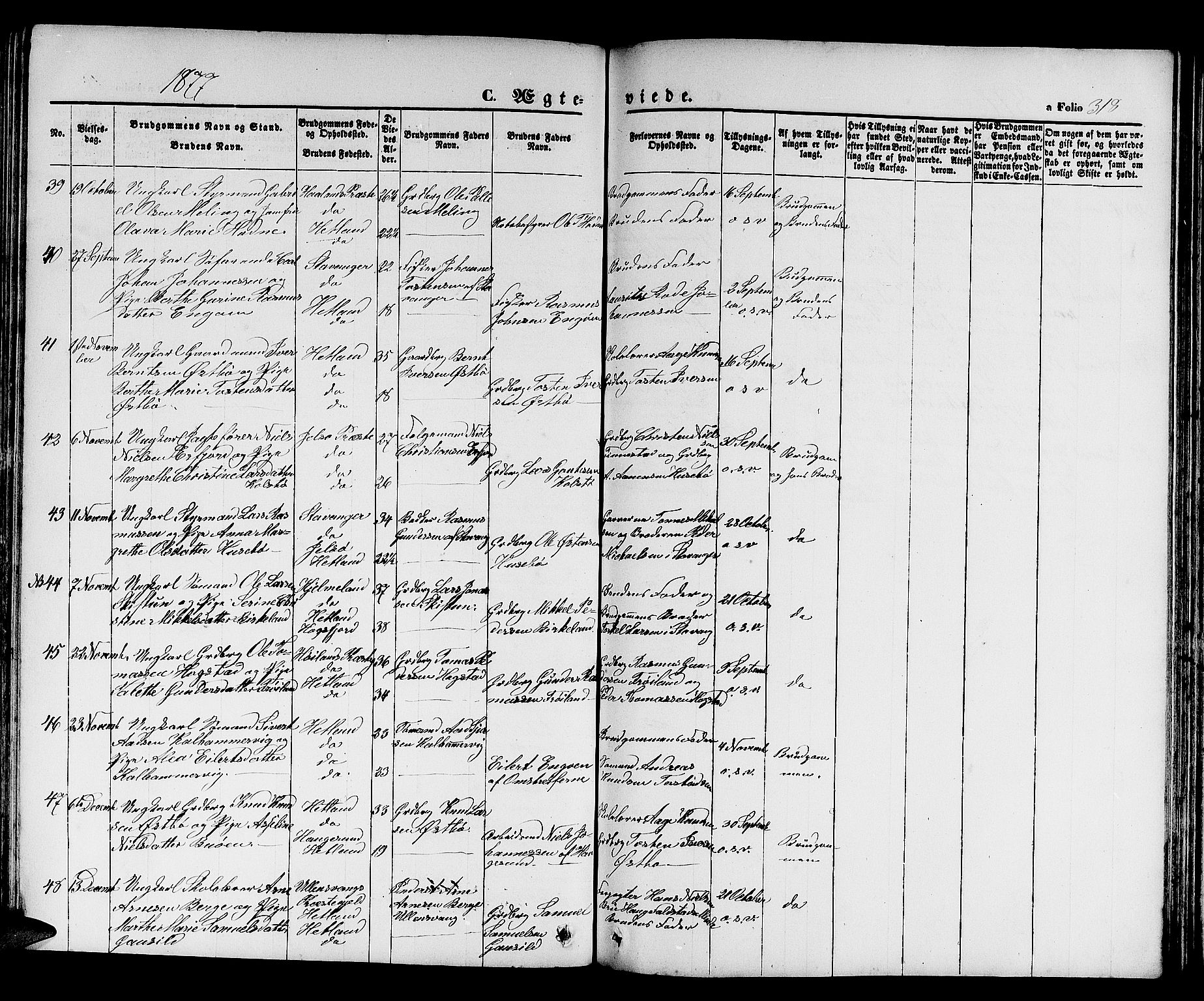 Hetland sokneprestkontor, SAST/A-101826/30/30BB/L0003: Parish register (copy) no. B 3, 1863-1877, p. 318