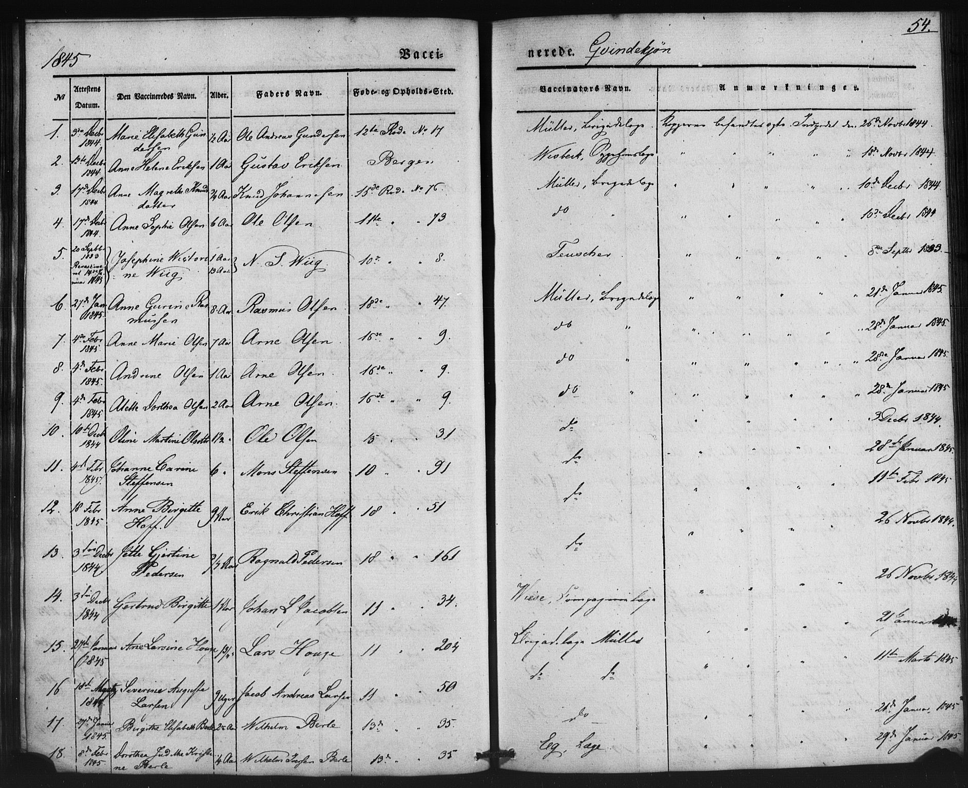 Domkirken sokneprestembete, SAB/A-74801/H/Haa/L0046: Parish register (official) no. F 1, 1841-1852, p. 54
