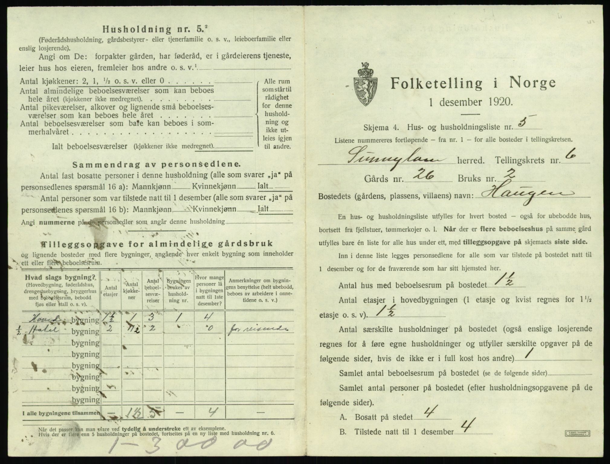 SAT, 1920 census for Sunnylven, 1920, p. 350