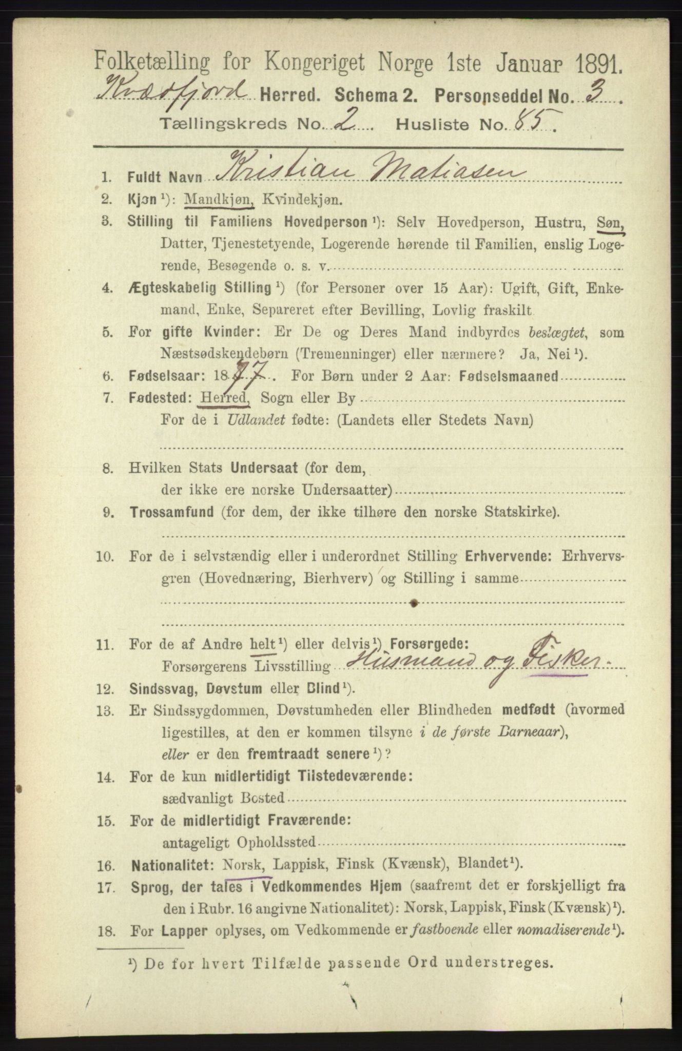 RA, 1891 census for 1911 Kvæfjord, 1891, p. 1217