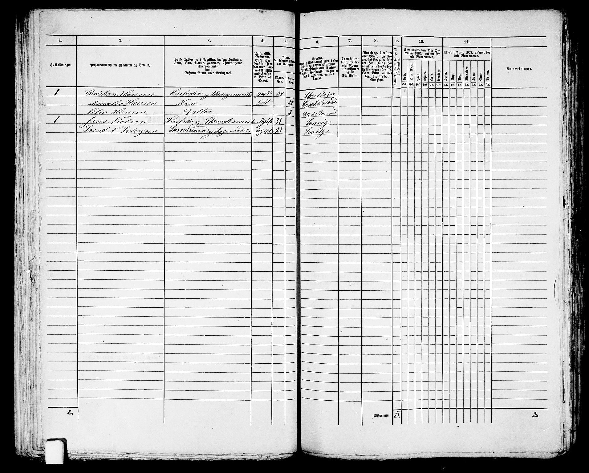 RA, 1865 census for Kristiansand, 1865, p. 1631