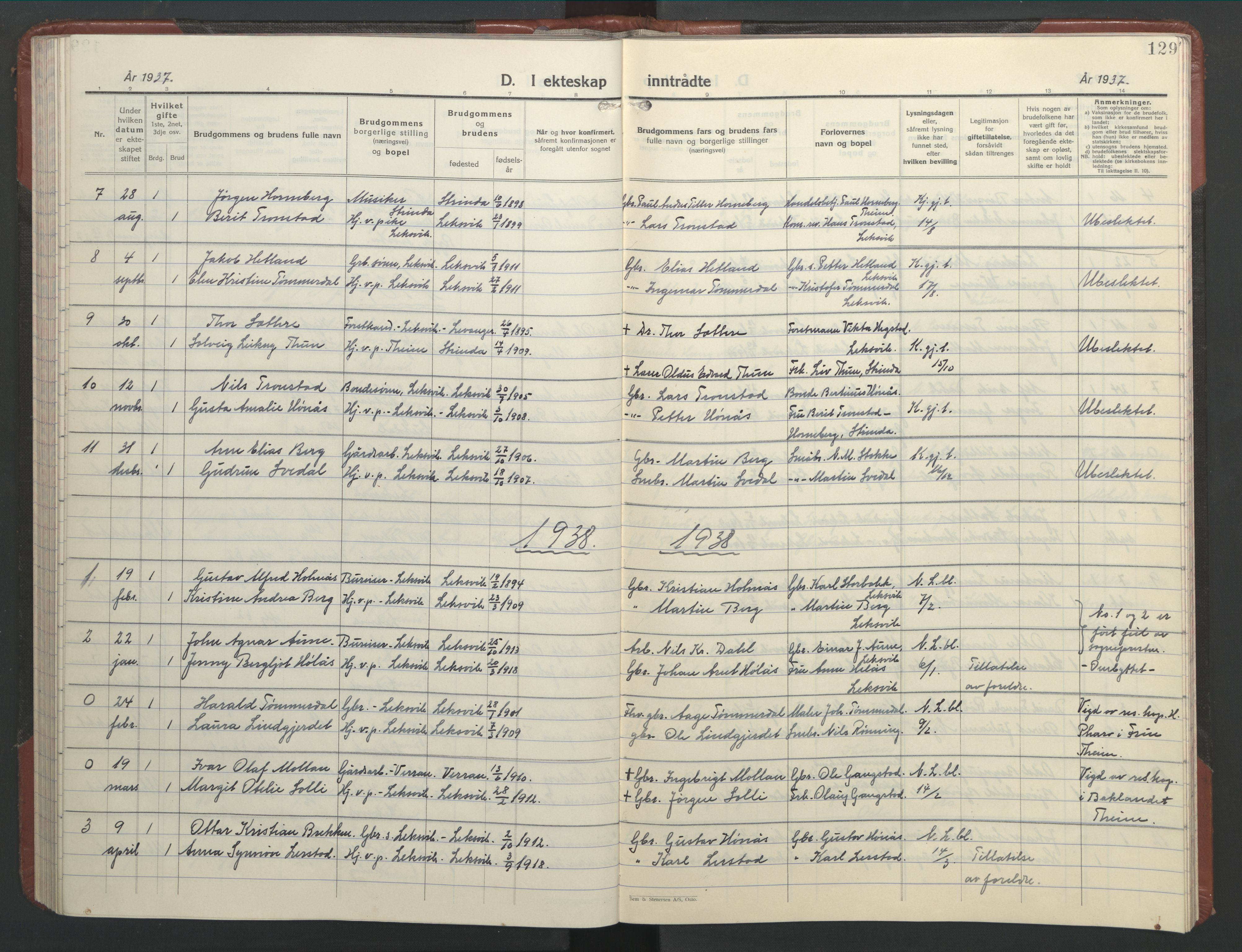 Ministerialprotokoller, klokkerbøker og fødselsregistre - Nord-Trøndelag, AV/SAT-A-1458/701/L0019: Parish register (copy) no. 701C03, 1930-1953, p. 129