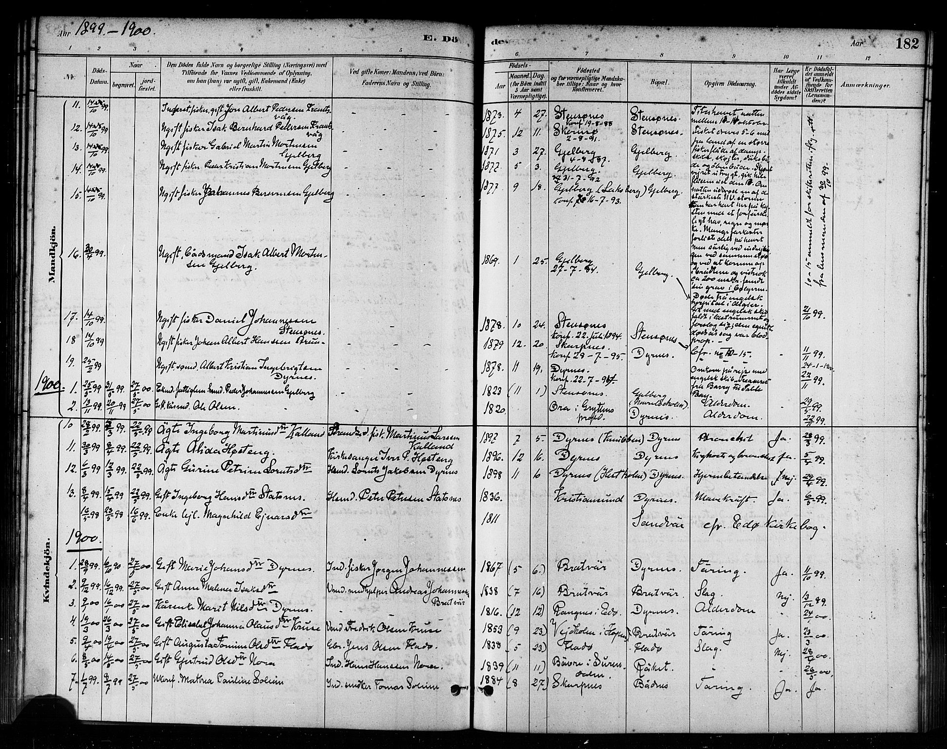 Ministerialprotokoller, klokkerbøker og fødselsregistre - Møre og Romsdal, AV/SAT-A-1454/582/L0947: Parish register (official) no. 582A01, 1880-1900, p. 182