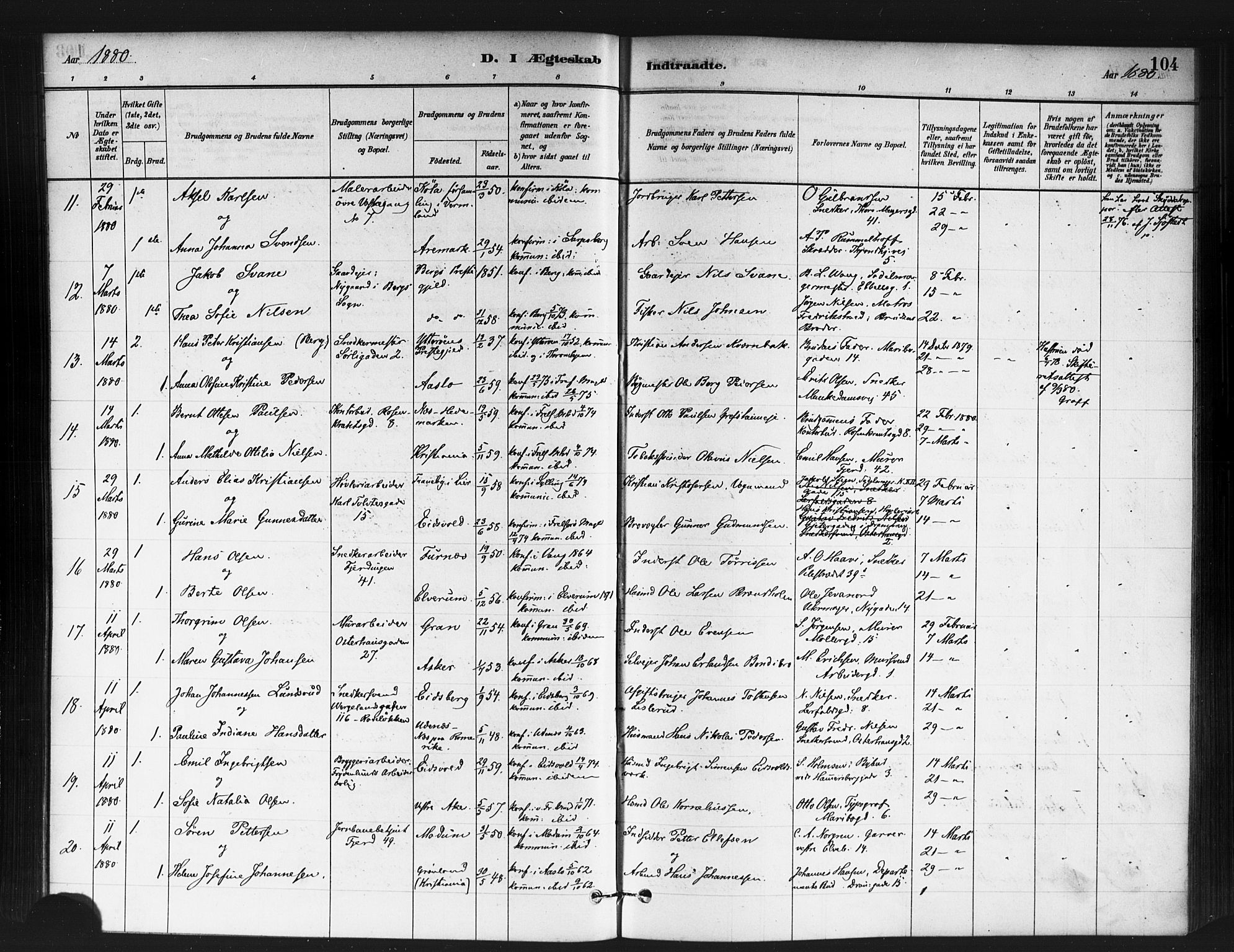 Jakob prestekontor Kirkebøker, SAO/A-10850/F/Fa/L0004: Parish register (official) no. 4, 1880-1894, p. 104