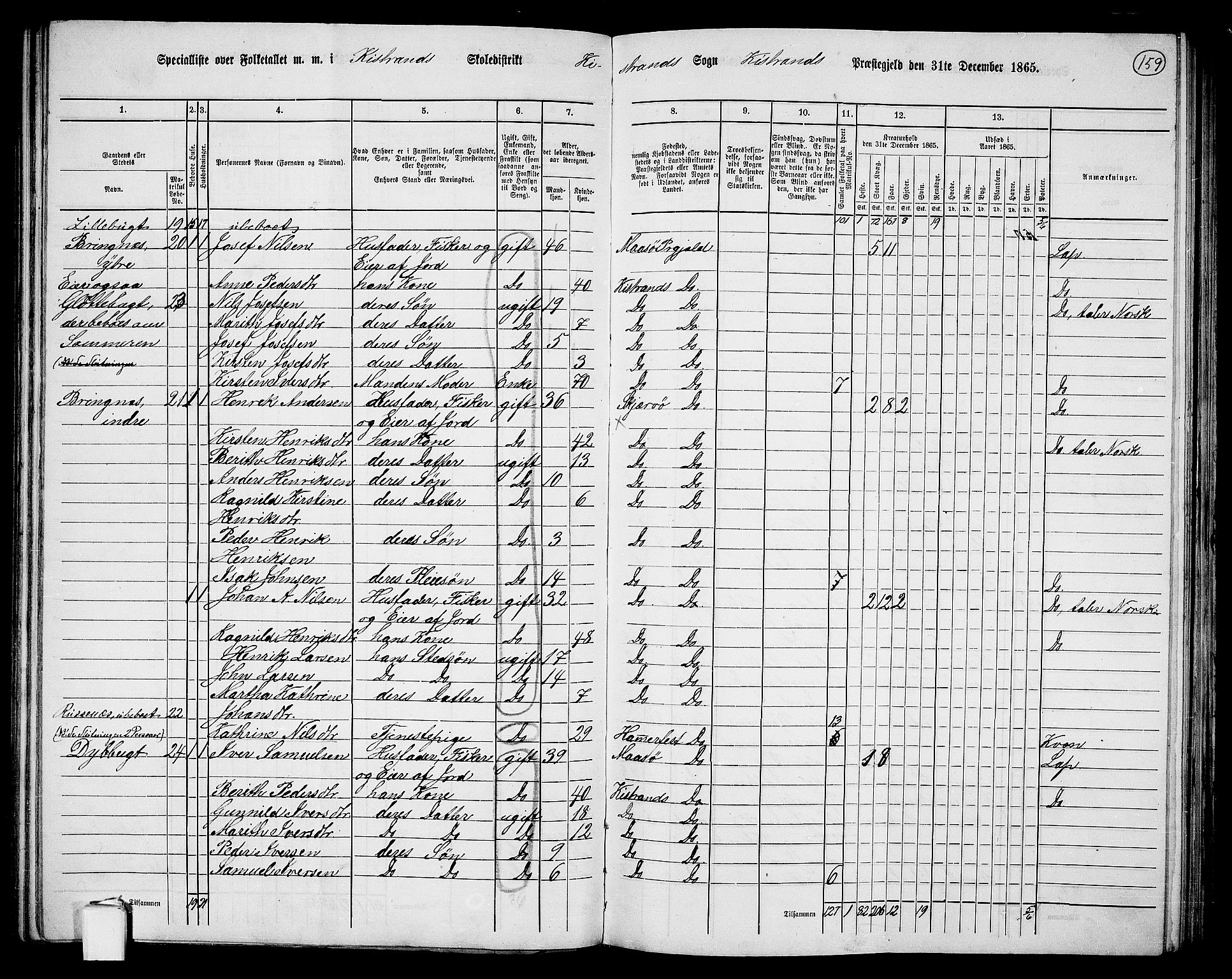 RA, 1865 census for Kistrand, 1865, p. 11