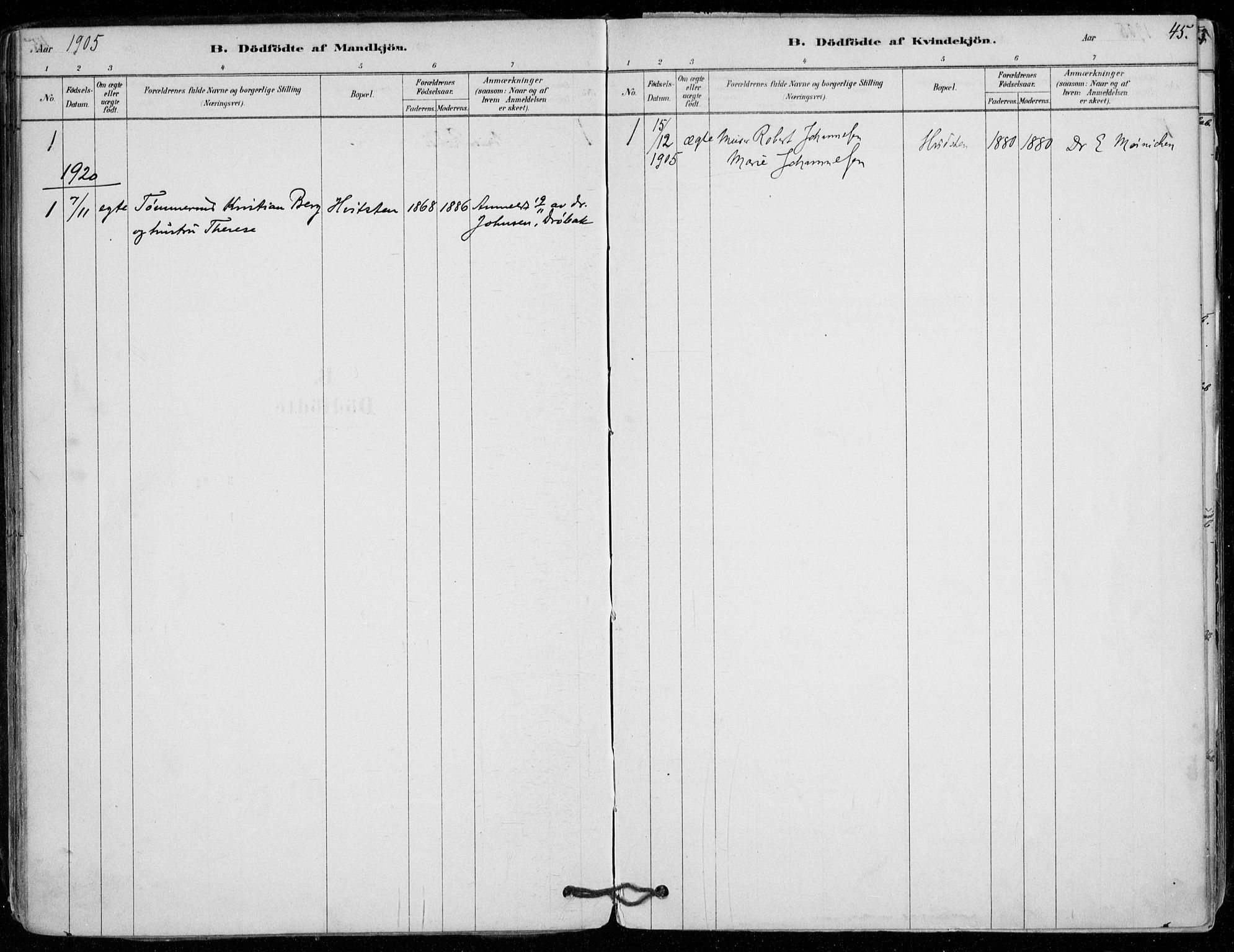 Vestby prestekontor Kirkebøker, SAO/A-10893/F/Fd/L0001: Parish register (official) no. IV 1, 1878-1945, p. 45