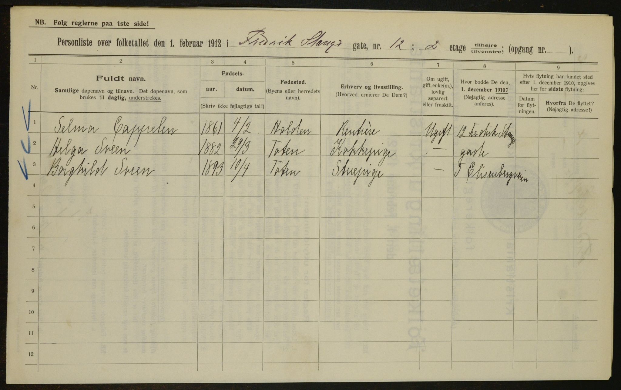 OBA, Municipal Census 1912 for Kristiania, 1912, p. 26644