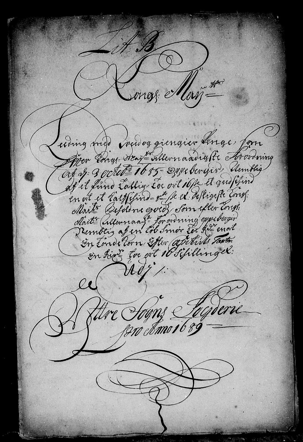 Rentekammeret inntil 1814, Reviderte regnskaper, Stiftamtstueregnskaper, Bergen stiftamt, RA/EA-6043/R/Rc/L0091: Bergen stiftamt, 1689