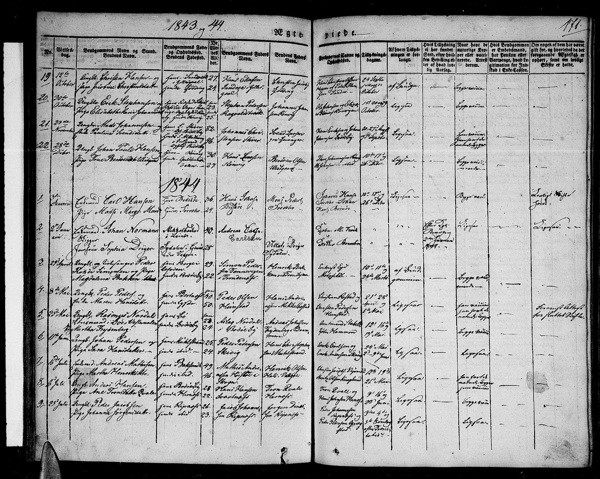 Ministerialprotokoller, klokkerbøker og fødselsregistre - Nordland, SAT/A-1459/801/L0006: Parish register (official) no. 801A06, 1834-1845, p. 171