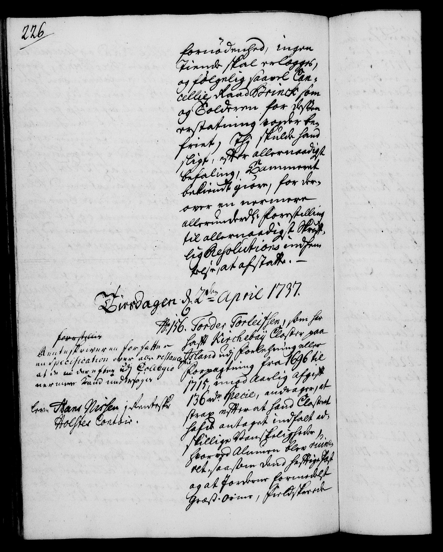 Rentekammeret, Kammerkanselliet, RA/EA-3111/G/Gh/Gha/L0019: Norsk ekstraktmemorialprotokoll (merket RK 53.64), 1736-1737, p. 226