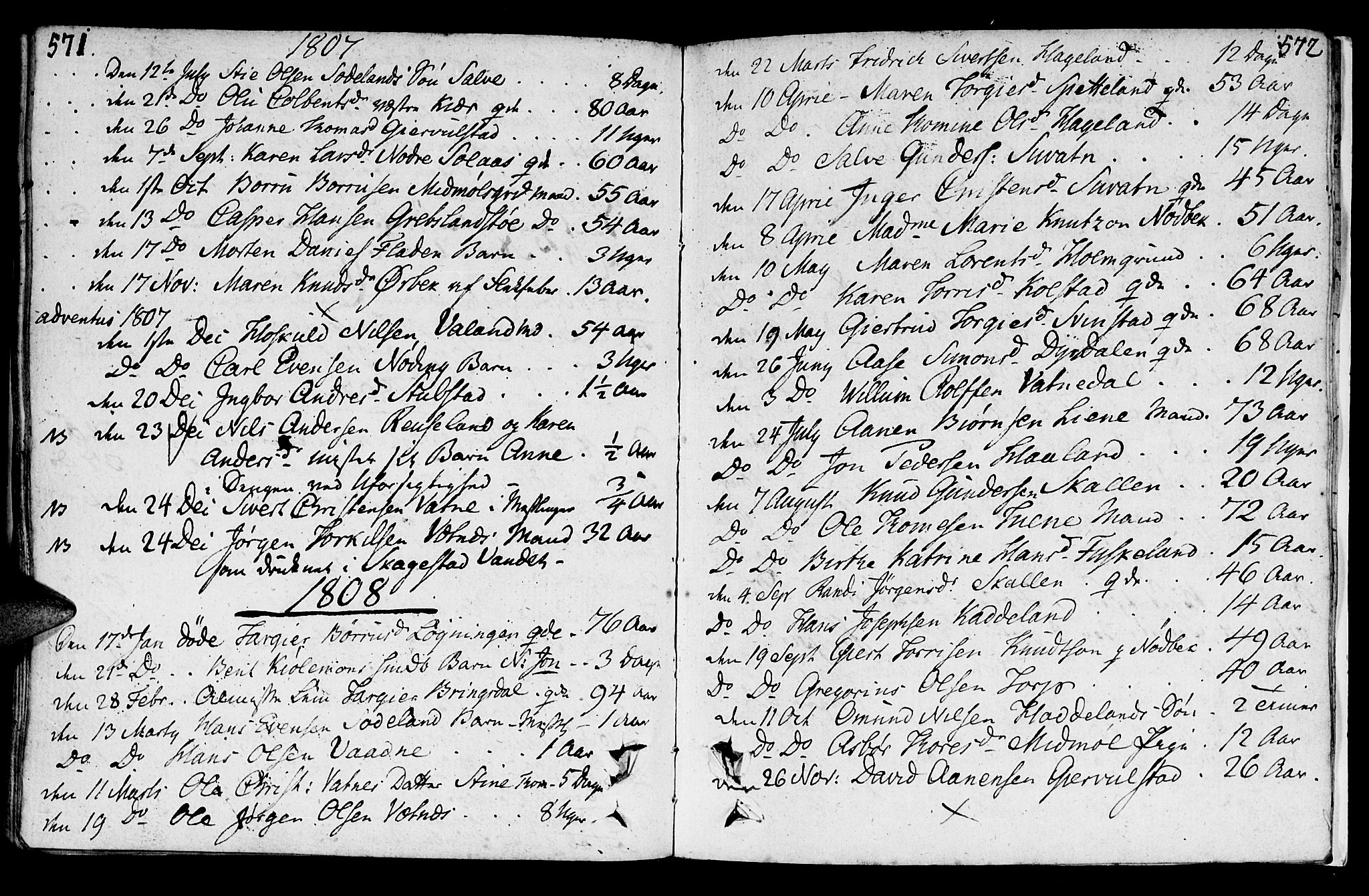 Holum sokneprestkontor, AV/SAK-1111-0022/F/Fa/Faa/L0003: Parish register (official) no. A 3, 1780-1821, p. 571-572