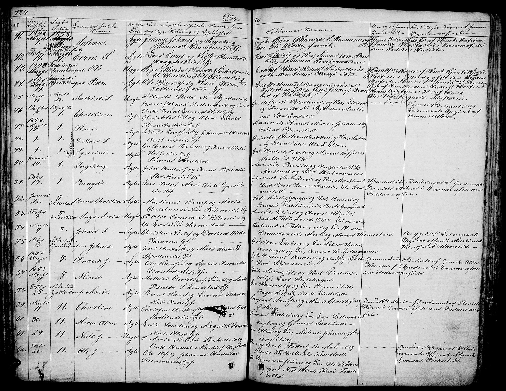 Stange prestekontor, AV/SAH-PREST-002/L/L0003: Parish register (copy) no. 3, 1840-1864, p. 124