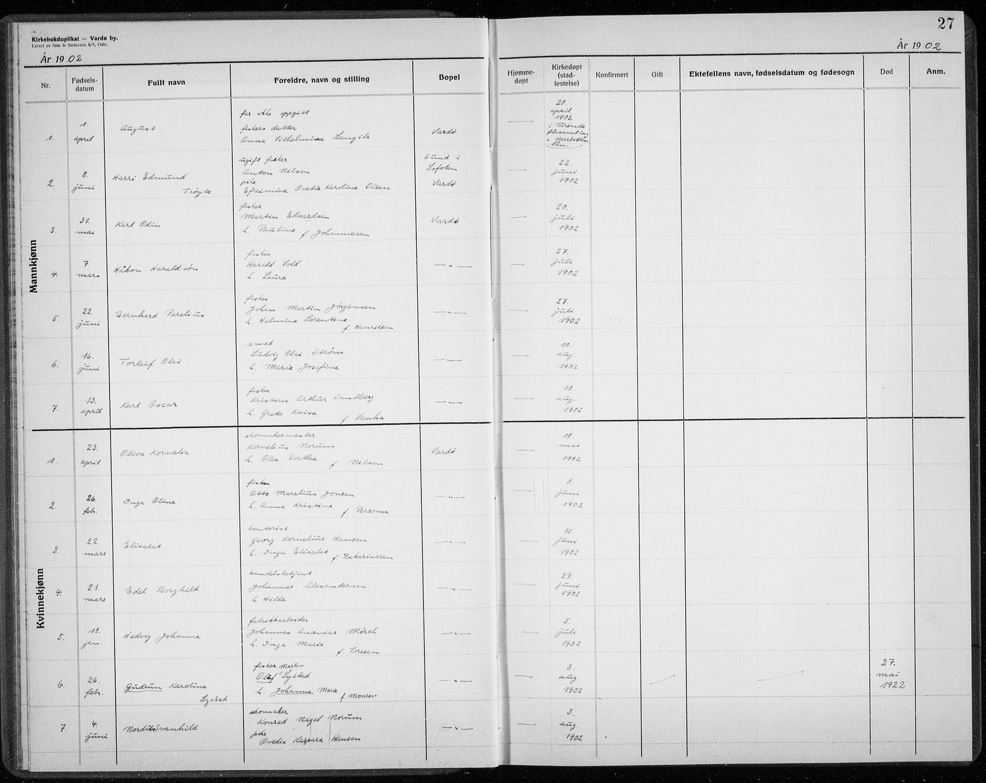 Vardø sokneprestkontor, SATØ/S-1332/H/Hc/L0001kirkerekon: Other parish register no. 1, 1900-1914, p. 27