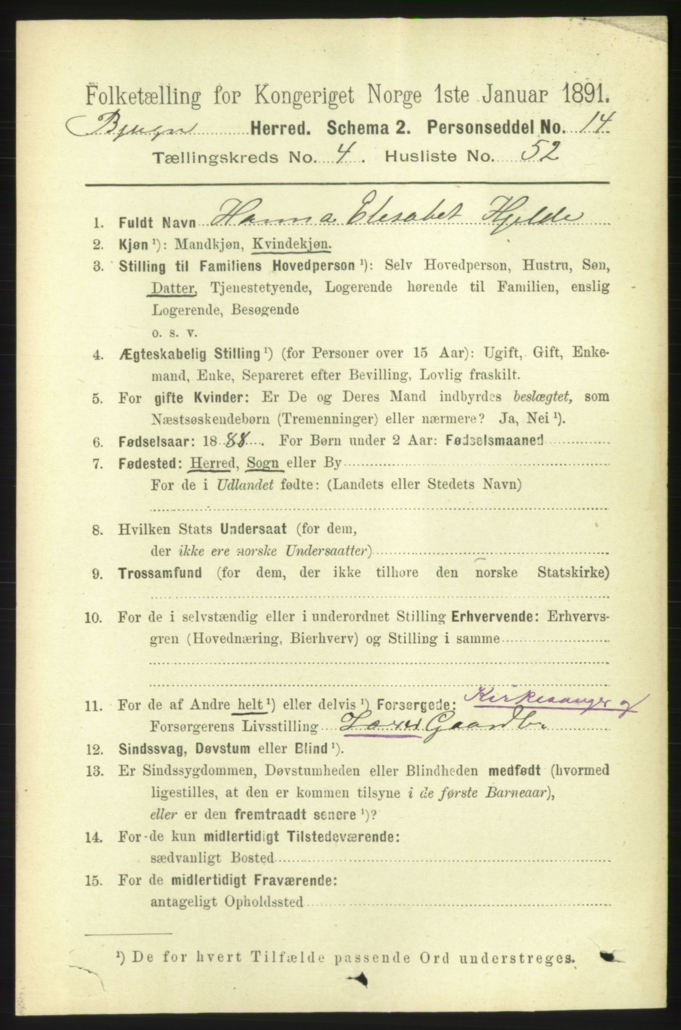 RA, 1891 census for 1627 Bjugn, 1891, p. 1314