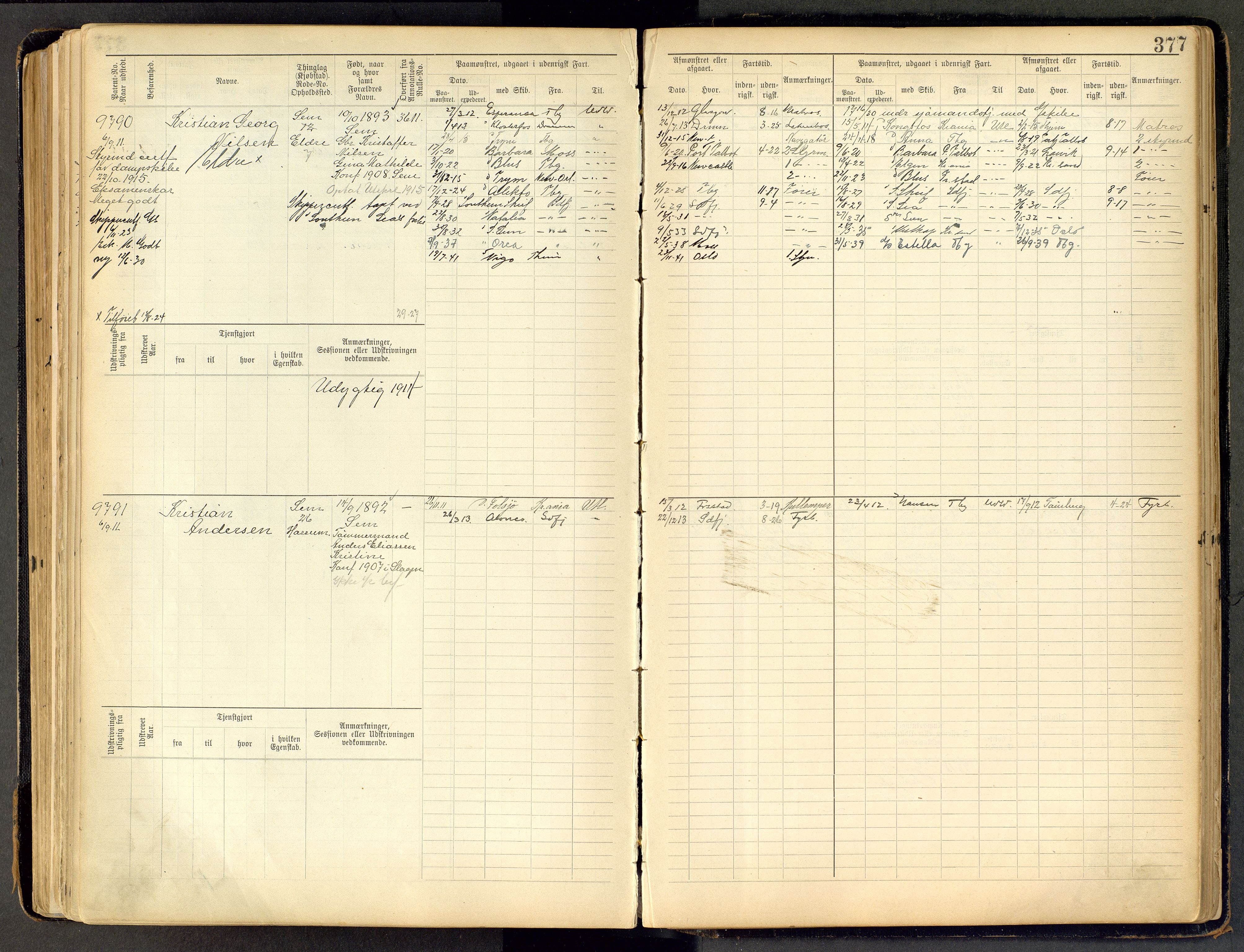 Tønsberg innrulleringskontor, AV/SAKO-A-786/F/Fc/Fca/L0011: Hovedrulle Patent nr. 9038-9992, 1900-1912, p. 377